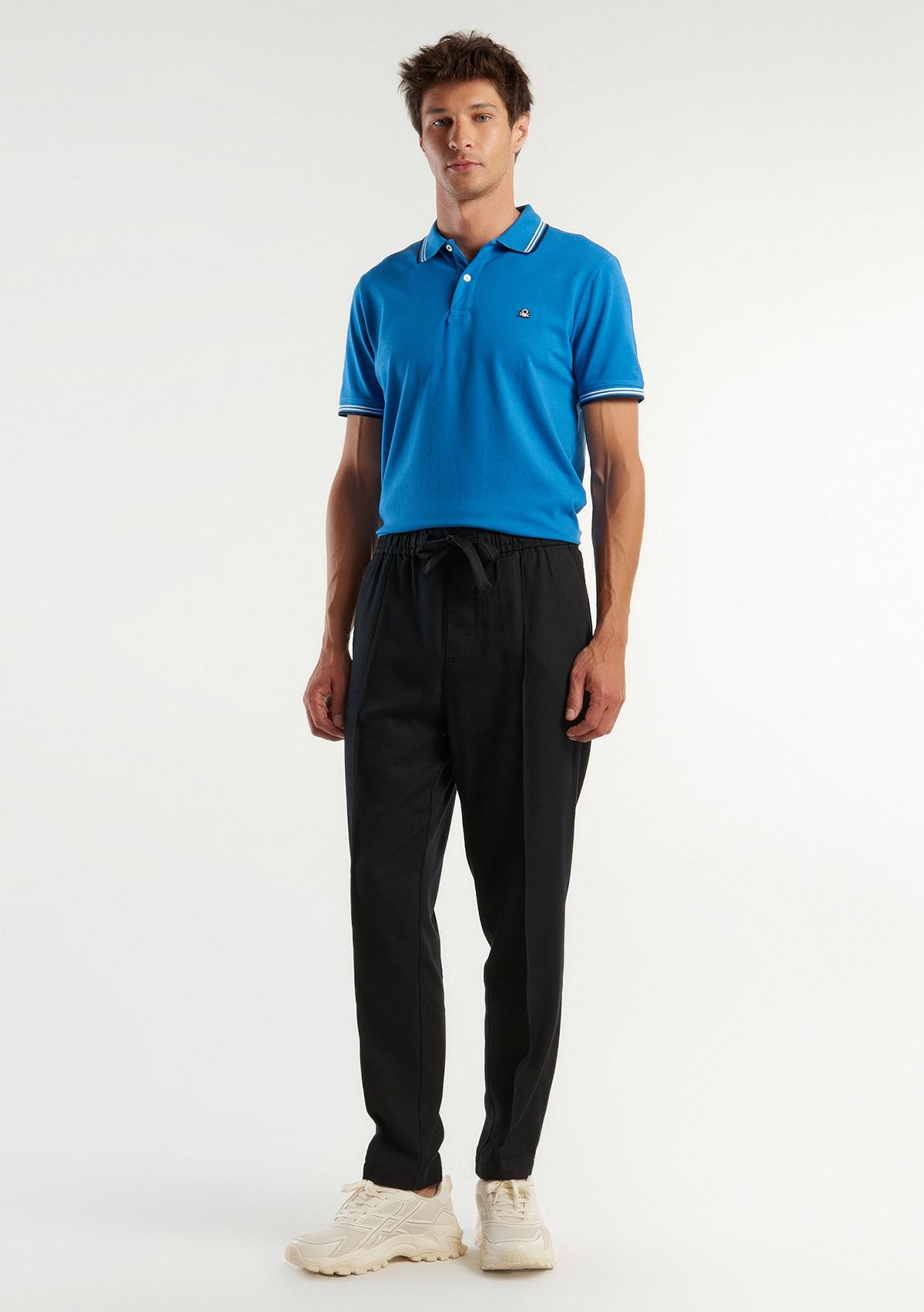 Erkek Siyah Pamuk Karışımlı Yama Cepli Beli Büzgülü İpli Jogger Pantolon