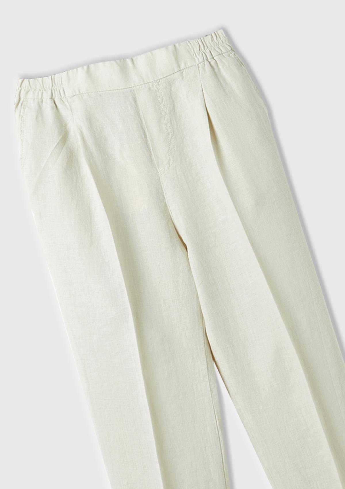 Kadın %100 Keten Beli Lastikli Pantolon