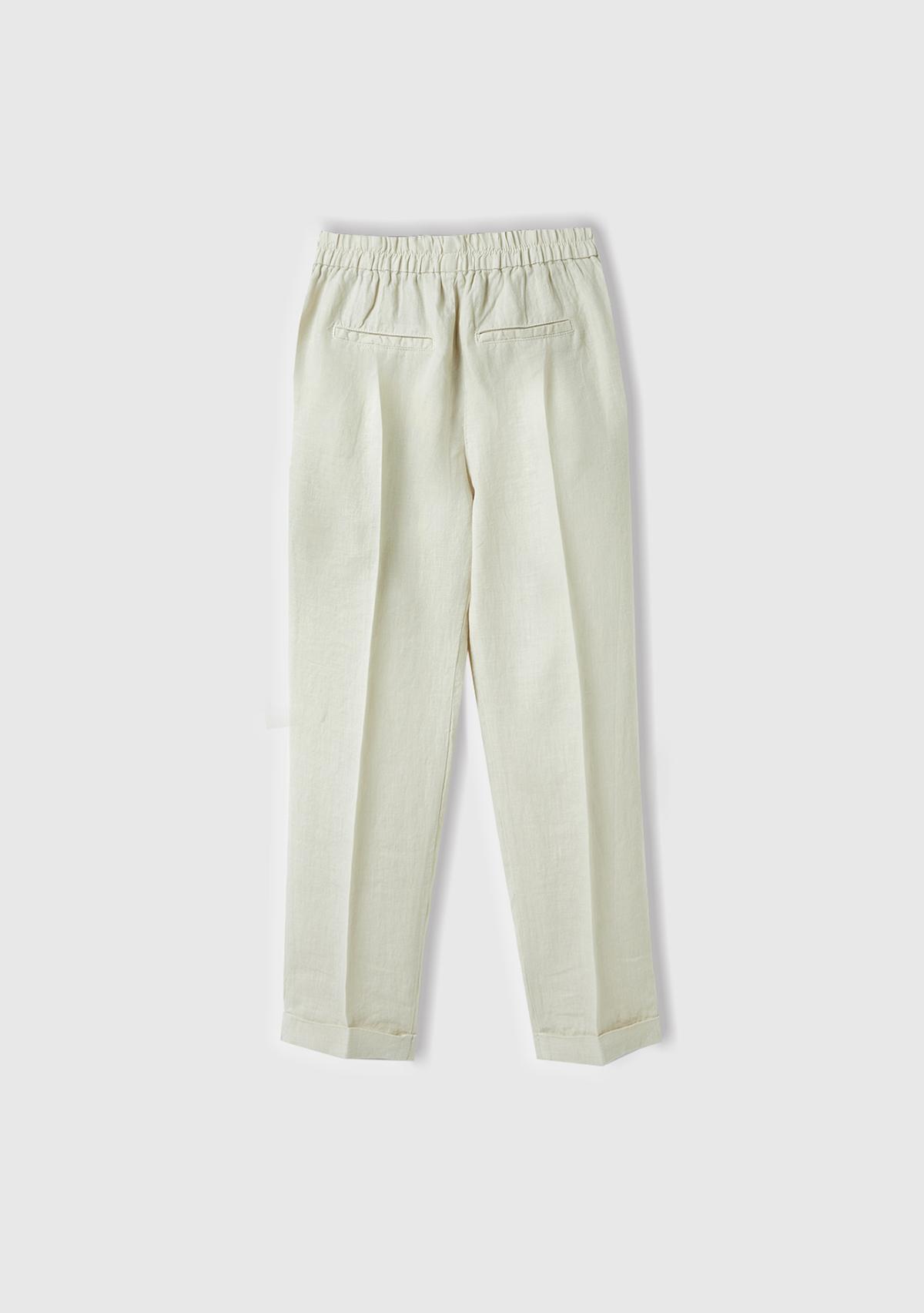 Kadın %100 Keten Beli Lastikli Pantolon