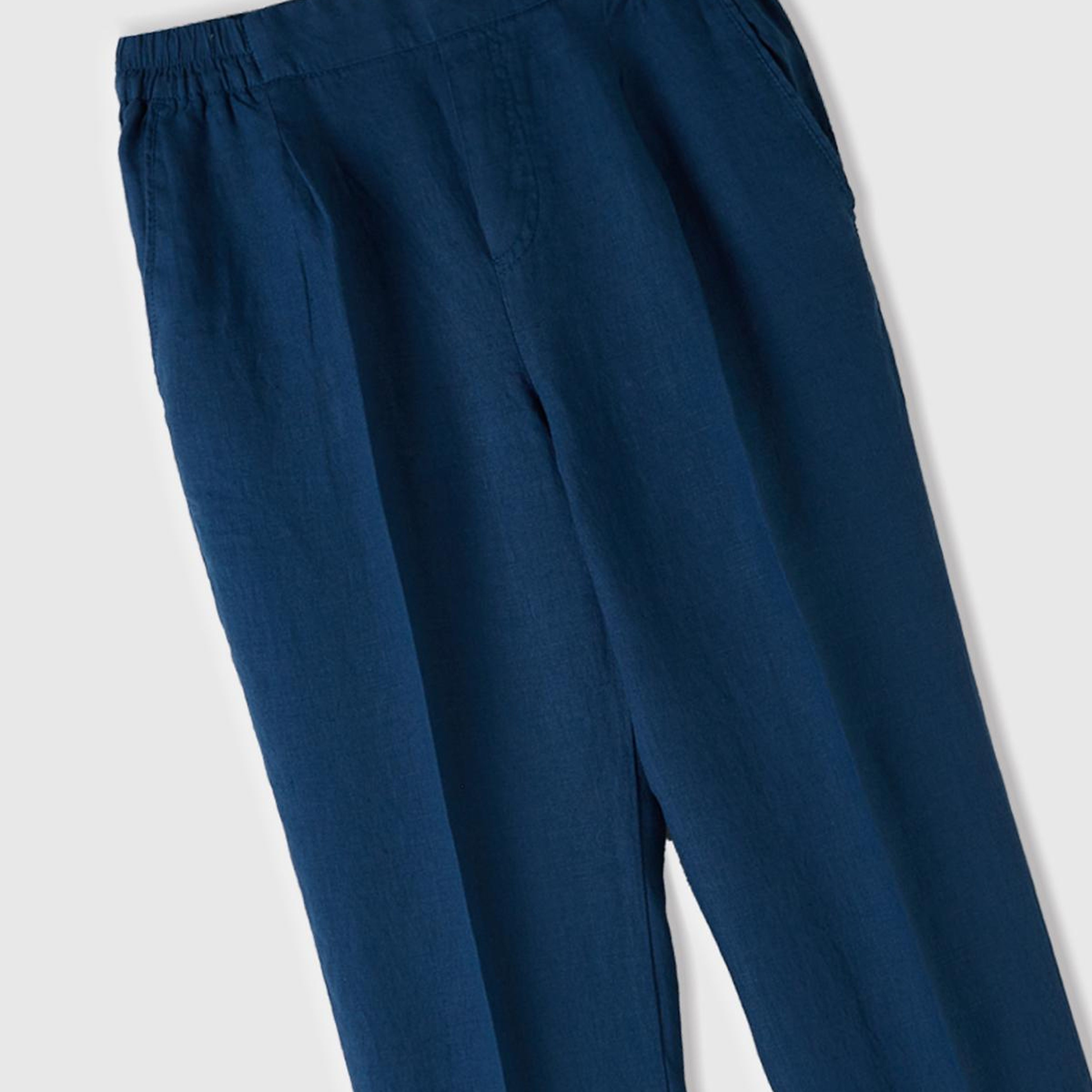 Kadın Lacivert %100 Keten Beli Lastikli Pantolon