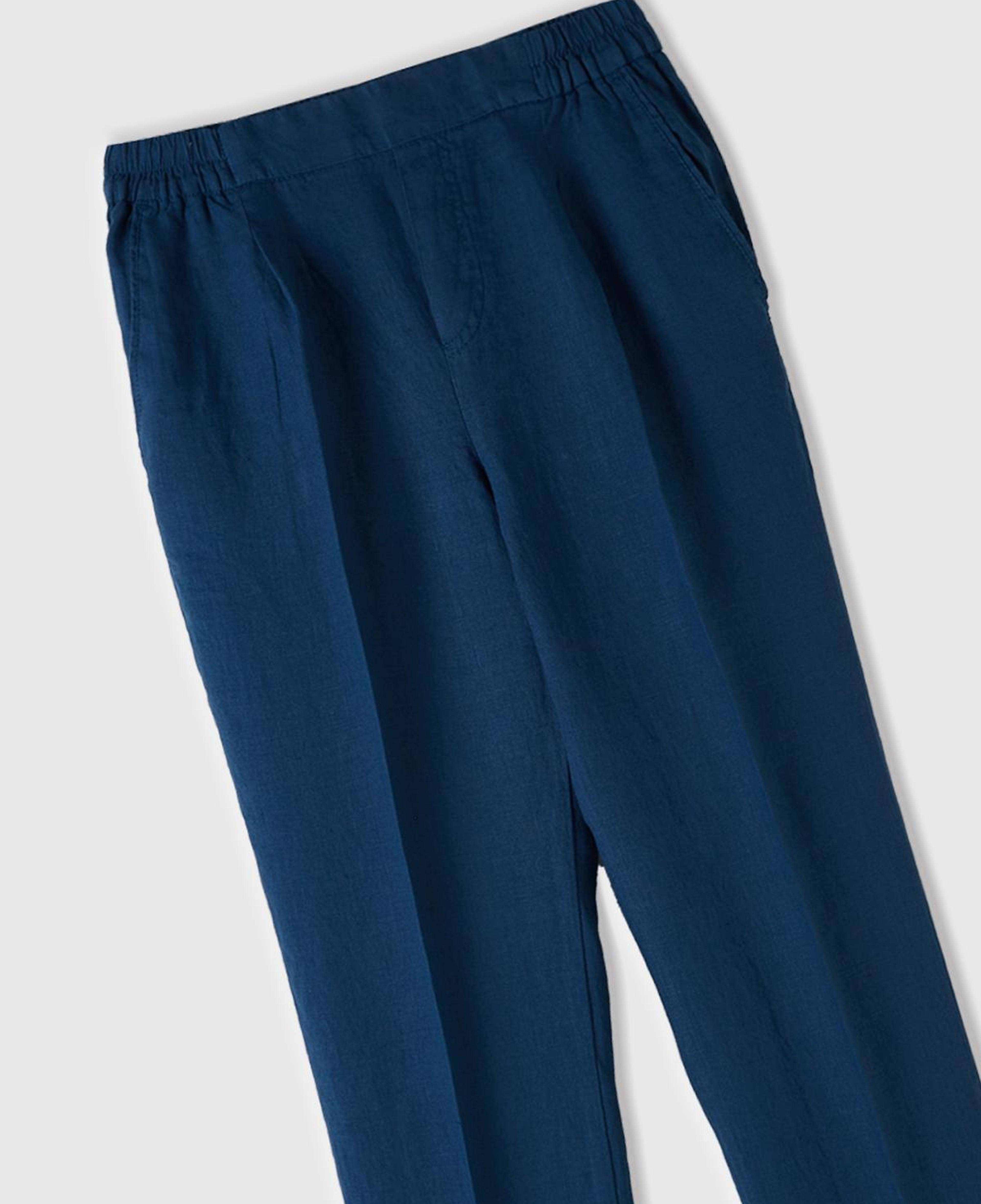 Kadın Lacivert %100 Keten Beli Lastikli Pantolon