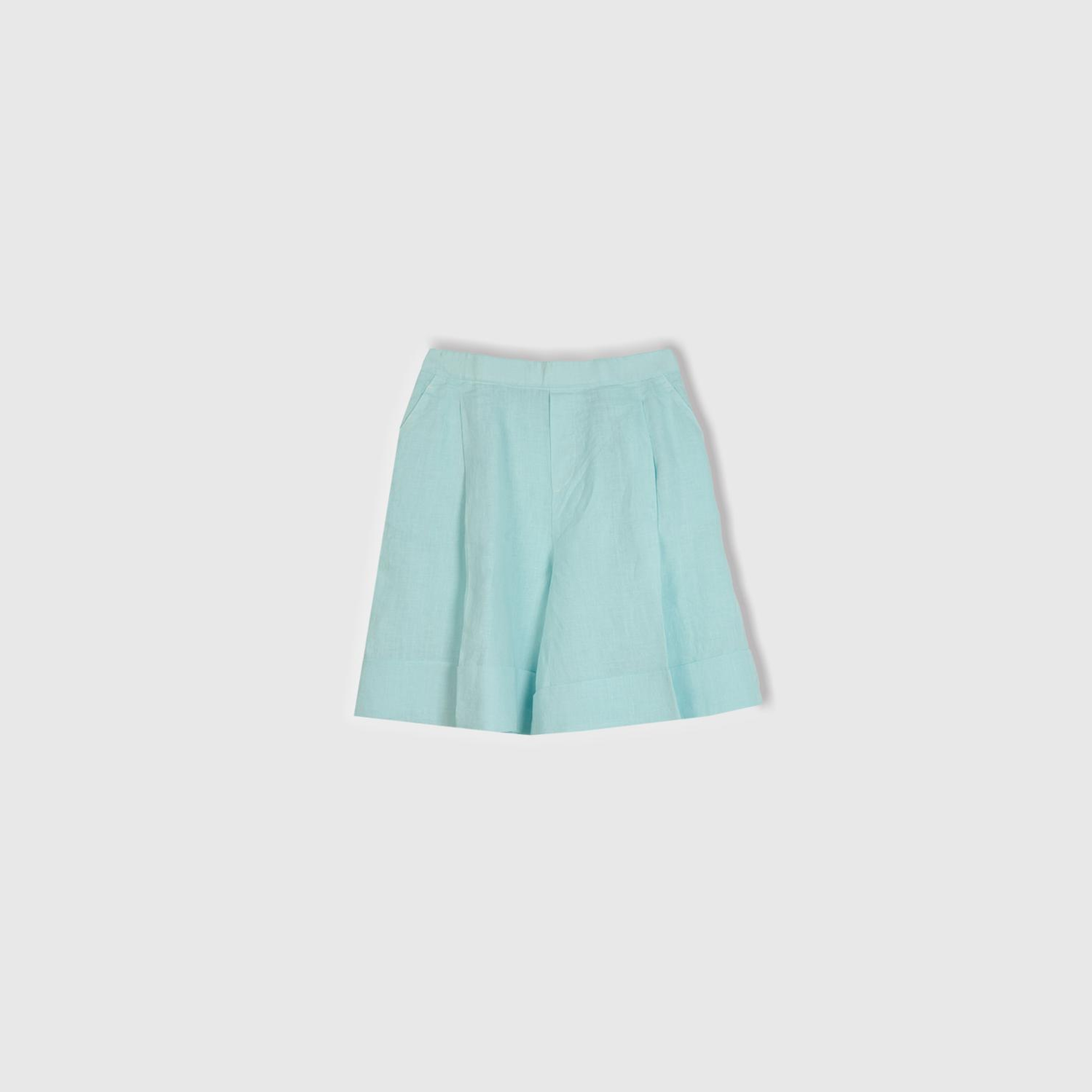 Kadın %100 Keten Beli Lastikli  Bermuda Şort