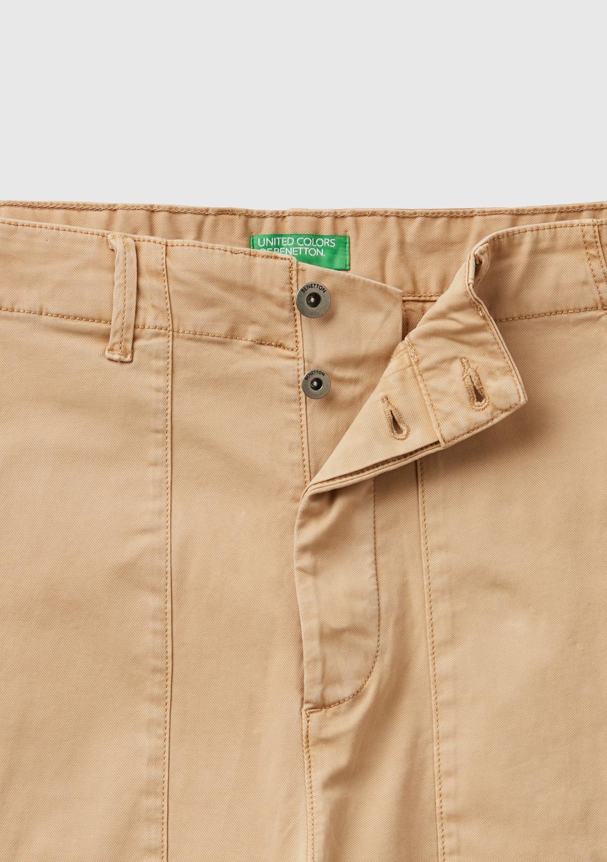 Erkek Taba Esnek Koton Kargo Denim Pantolon