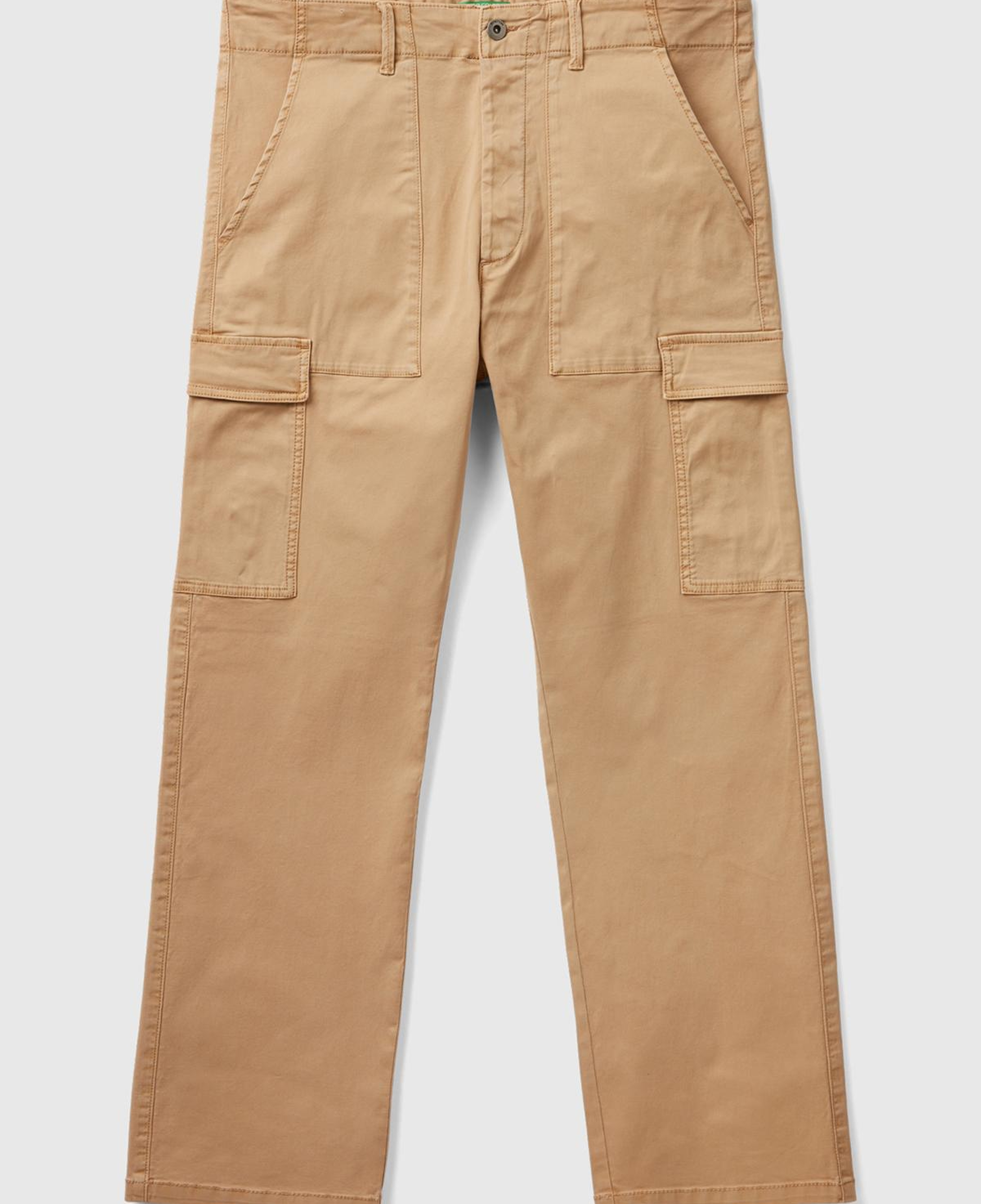 Erkek Taba Esnek Koton Kargo Denim Pantolon