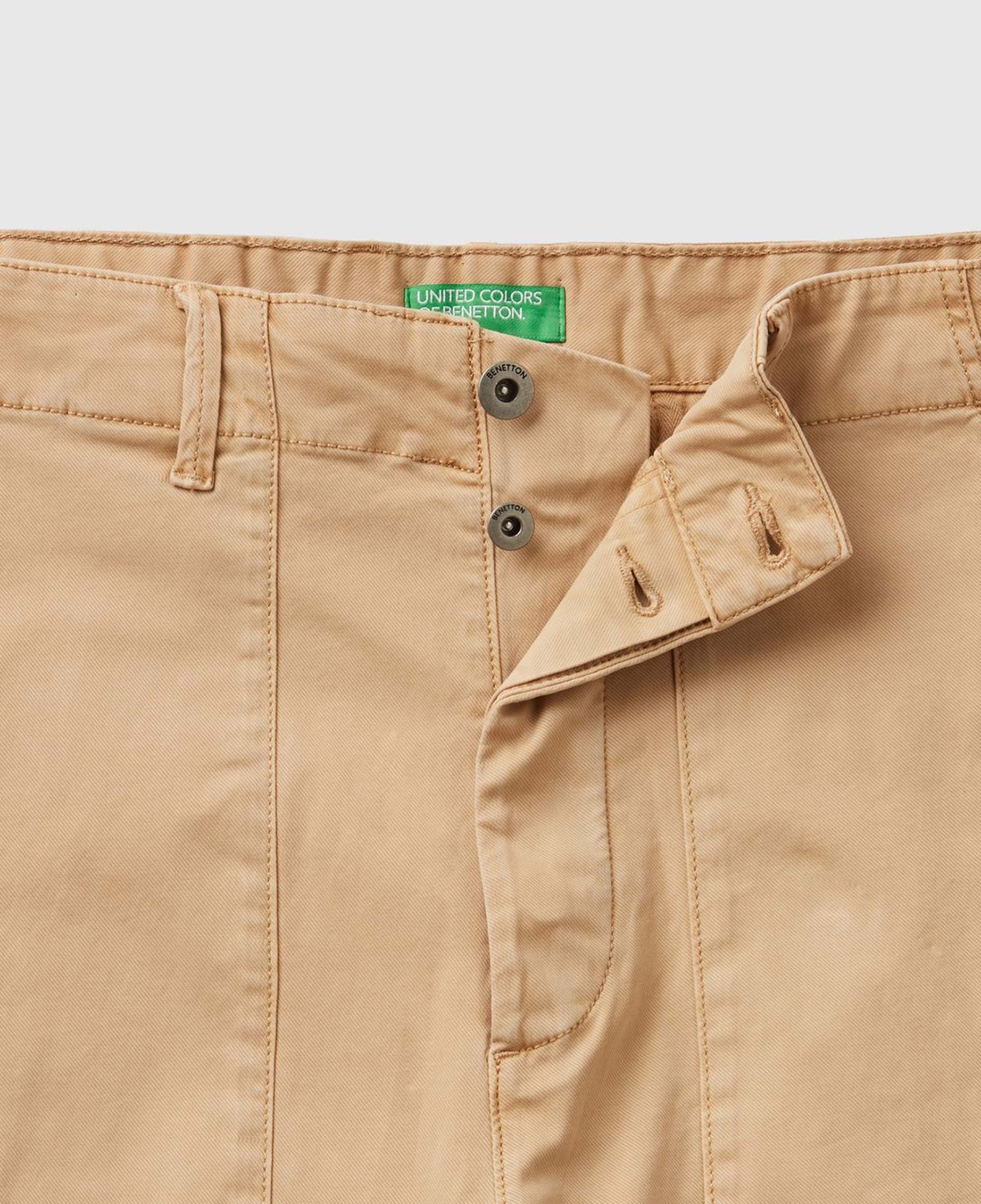 Erkek Taba Esnek Koton Kargo Denim Pantolon