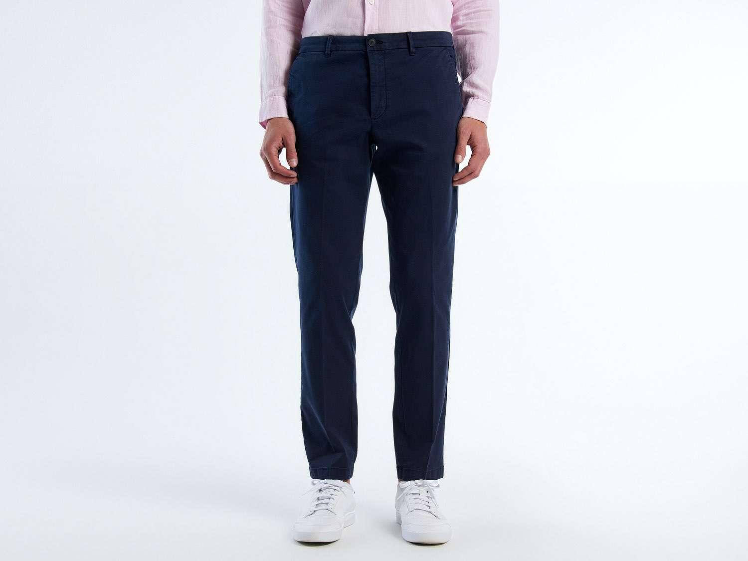 Erkek İndigo Önü Pileli Cebi Biyeli Slim Fit Chino Pantolon