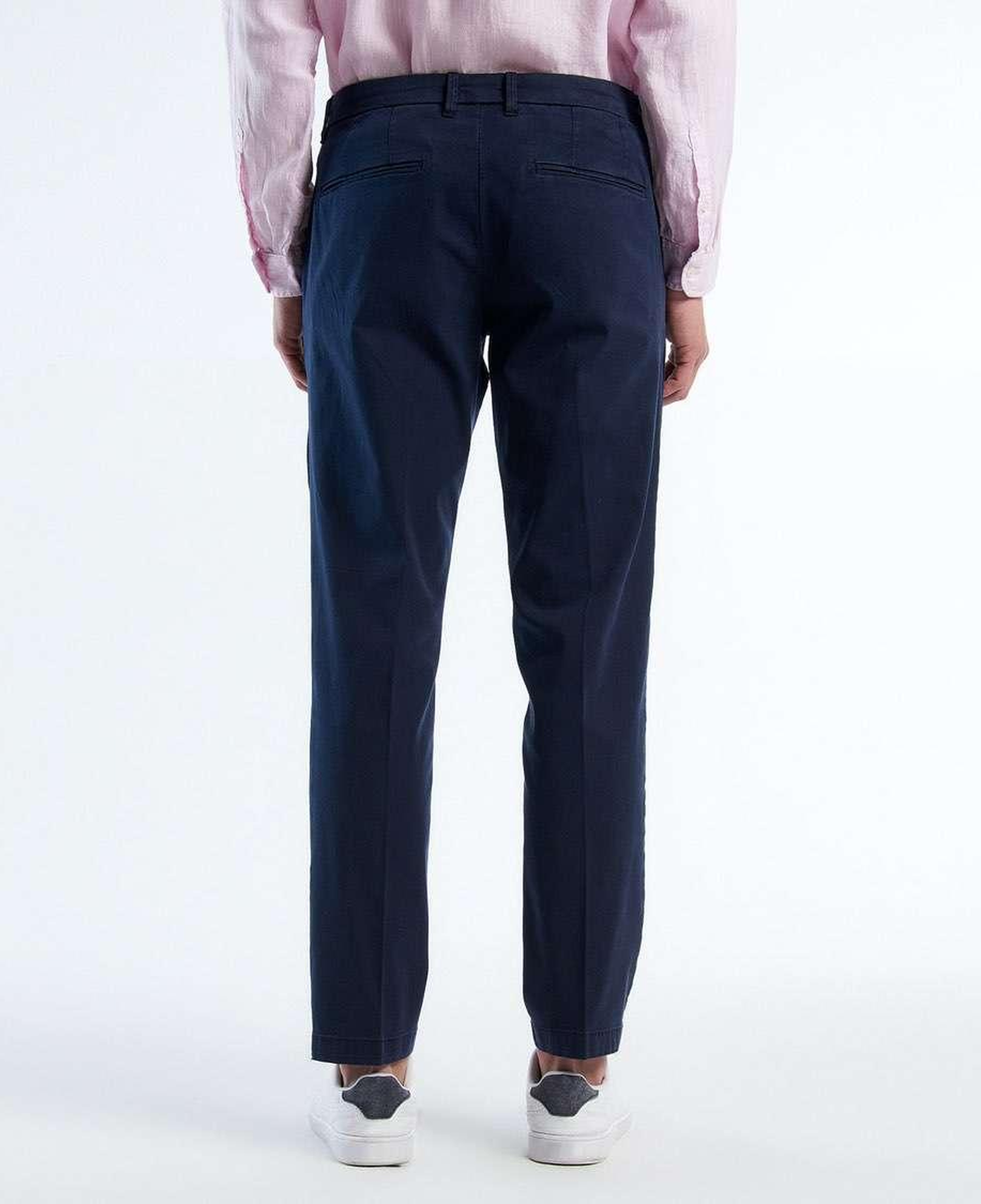 Erkek İndigo Önü Pileli Cebi Biyeli Slim Fit Chino Pantolon