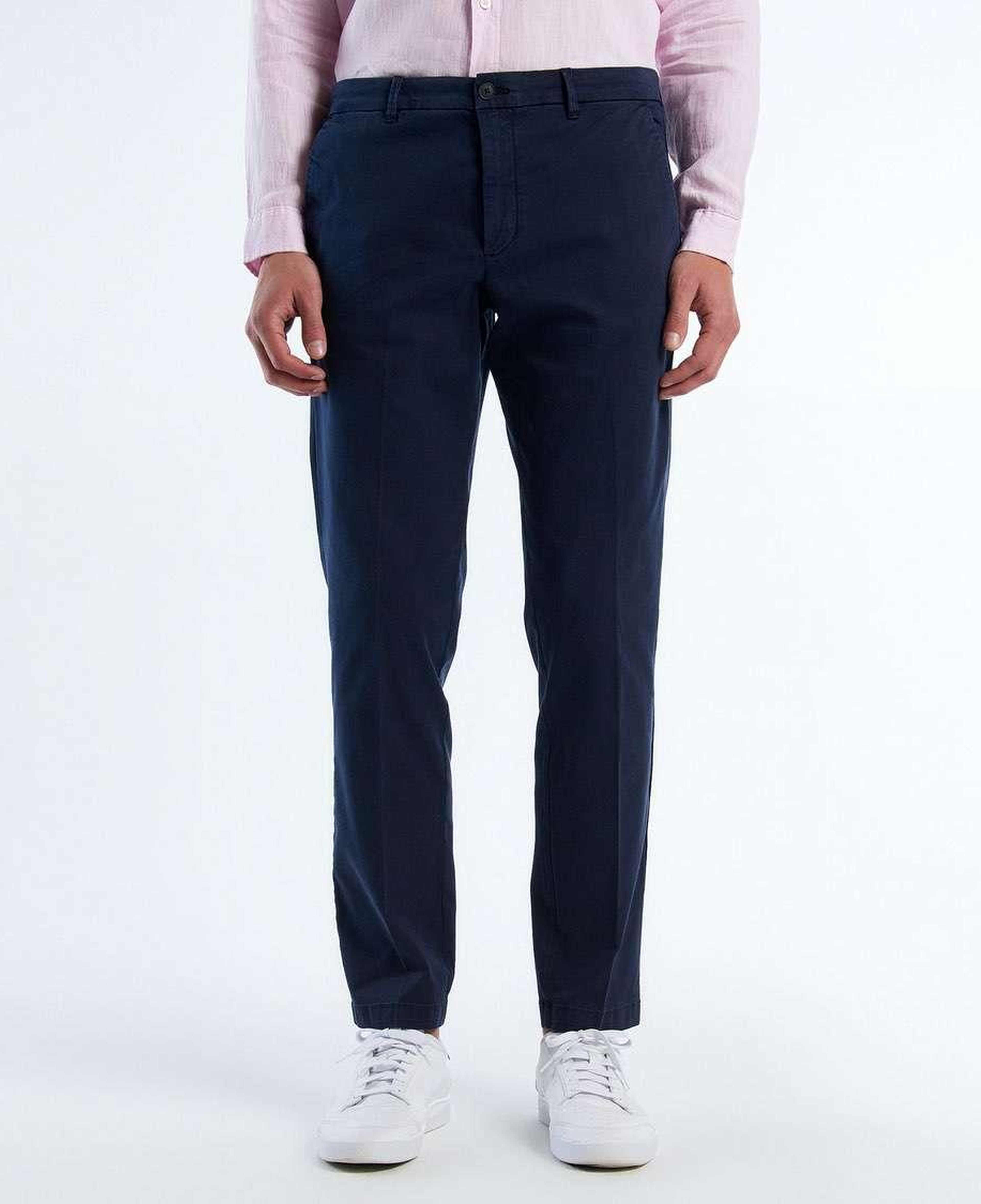 Erkek İndigo Önü Pileli Cebi Biyeli Slim Fit Chino Pantolon