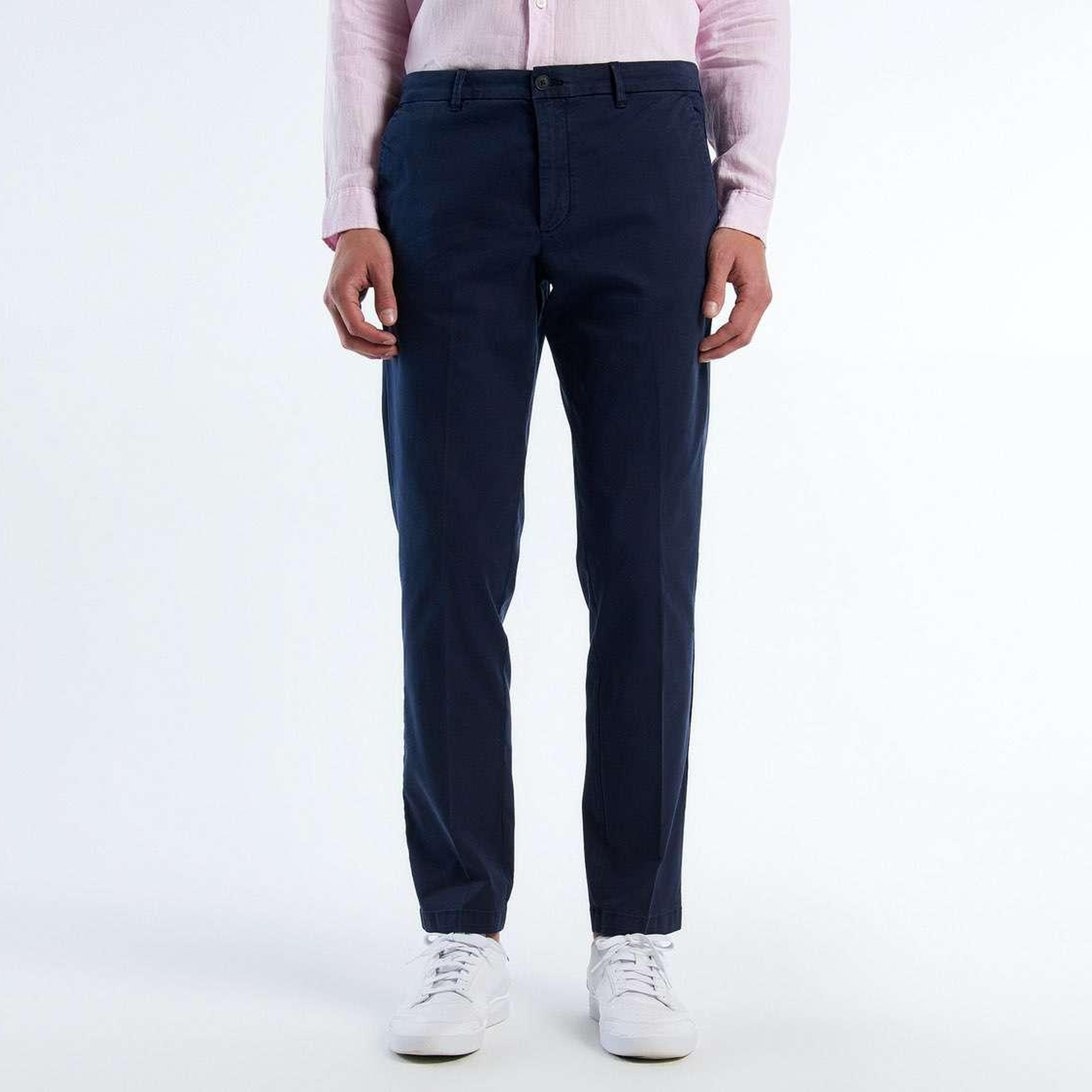 Erkek İndigo Önü Pileli Cebi Biyeli Slim Fit Chino Pantolon