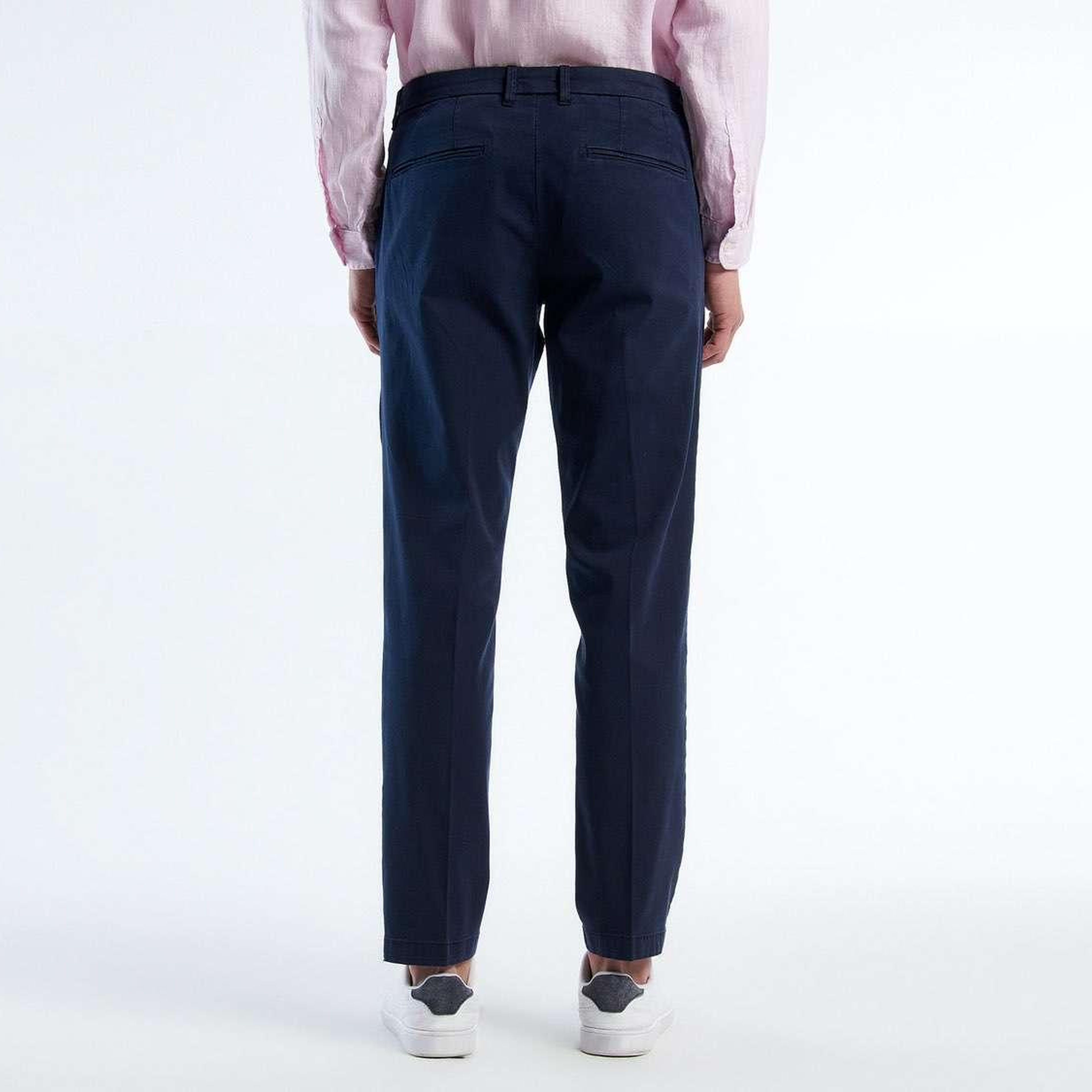 Erkek İndigo Önü Pileli Cebi Biyeli Slim Fit Chino Pantolon