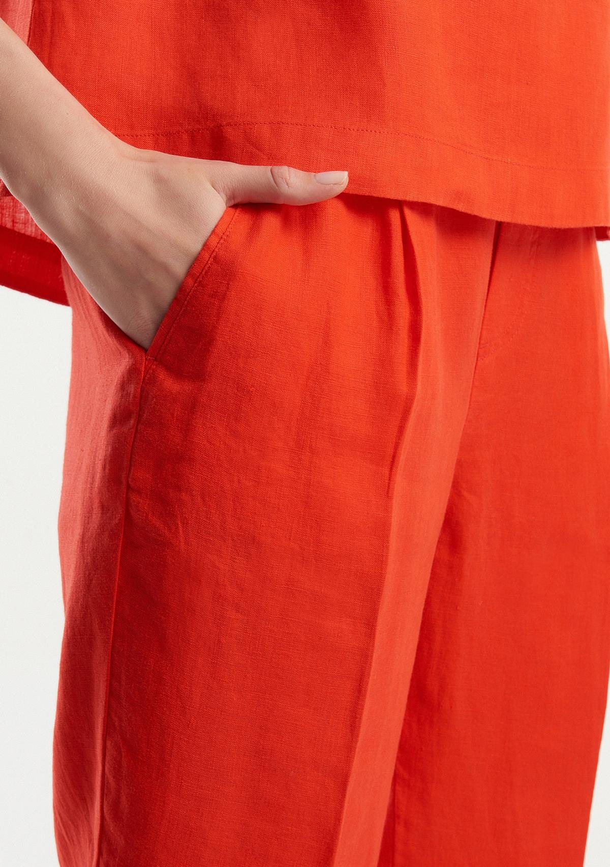 Kadın Kırmızı %100 Keten Beli Lastikli Pantolon