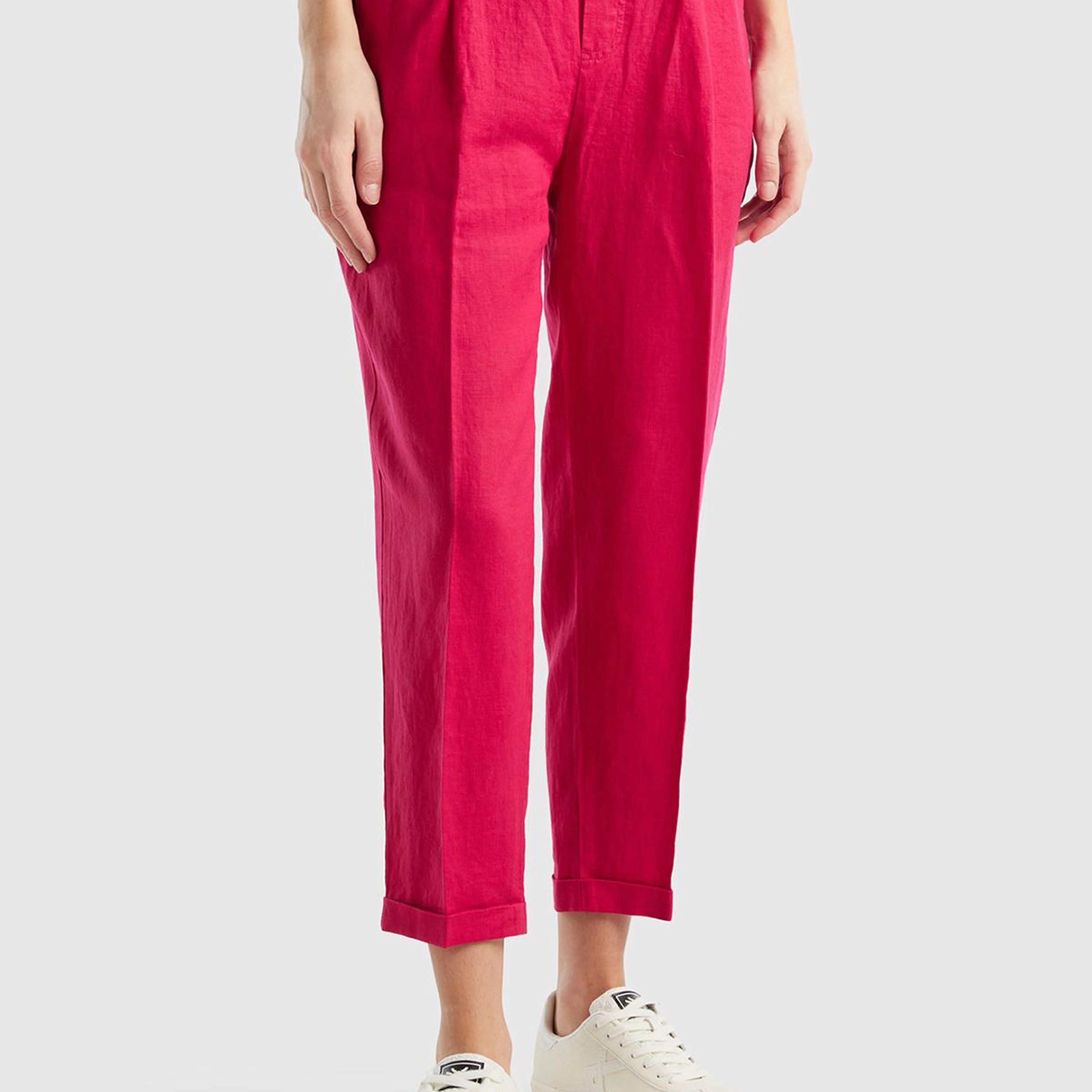 Kadın Fuşya %100 Keten Beli Lastikli Pantolon