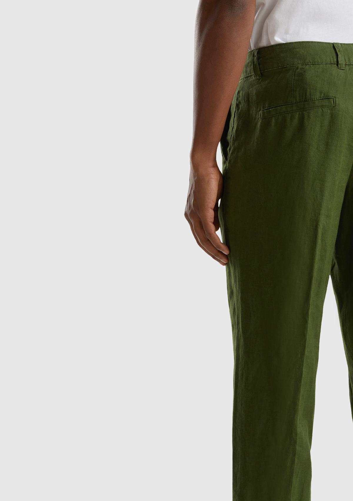 Erkek Koyu Yeşil %100 Keten Pantolon