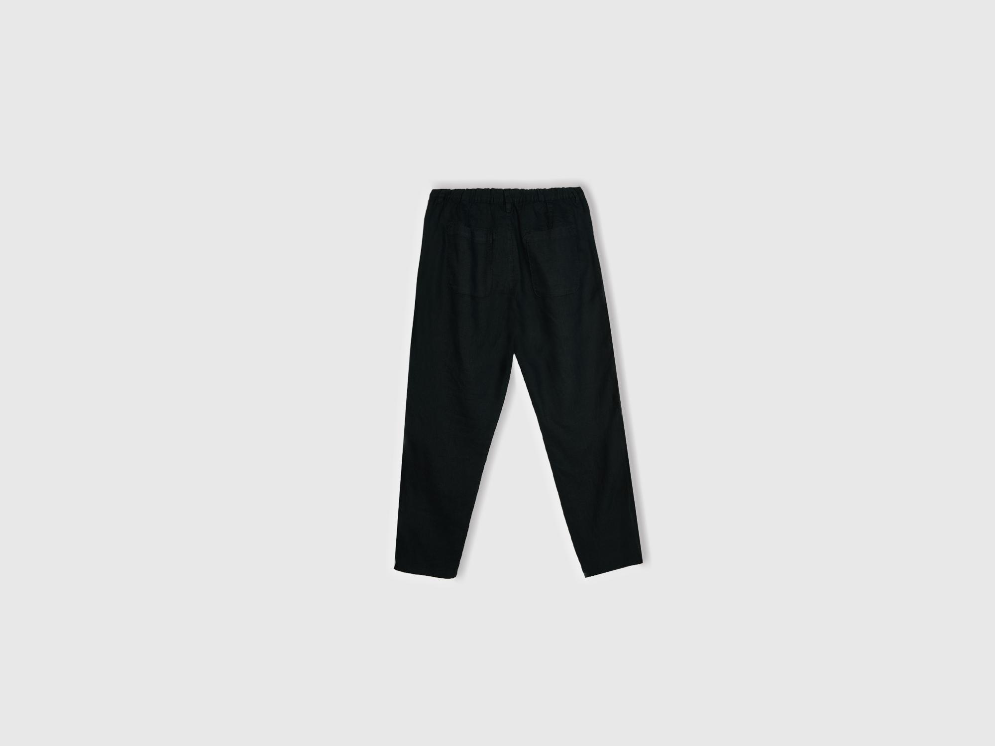 Erkek Siyah %100 Keten Arkası Yama Pantolon