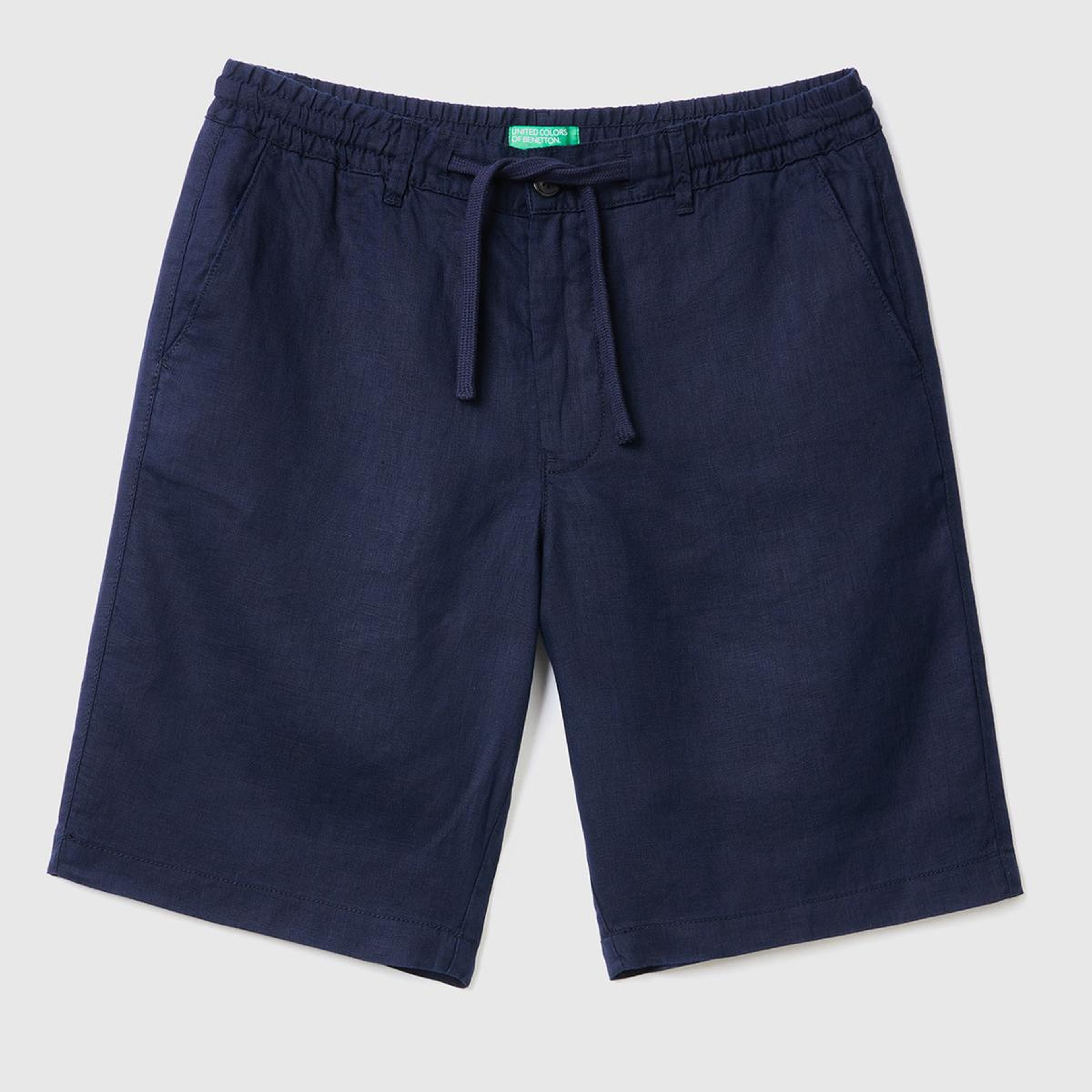 Erkek Koyu Lacivert Bağcıklı Keten Bermuda