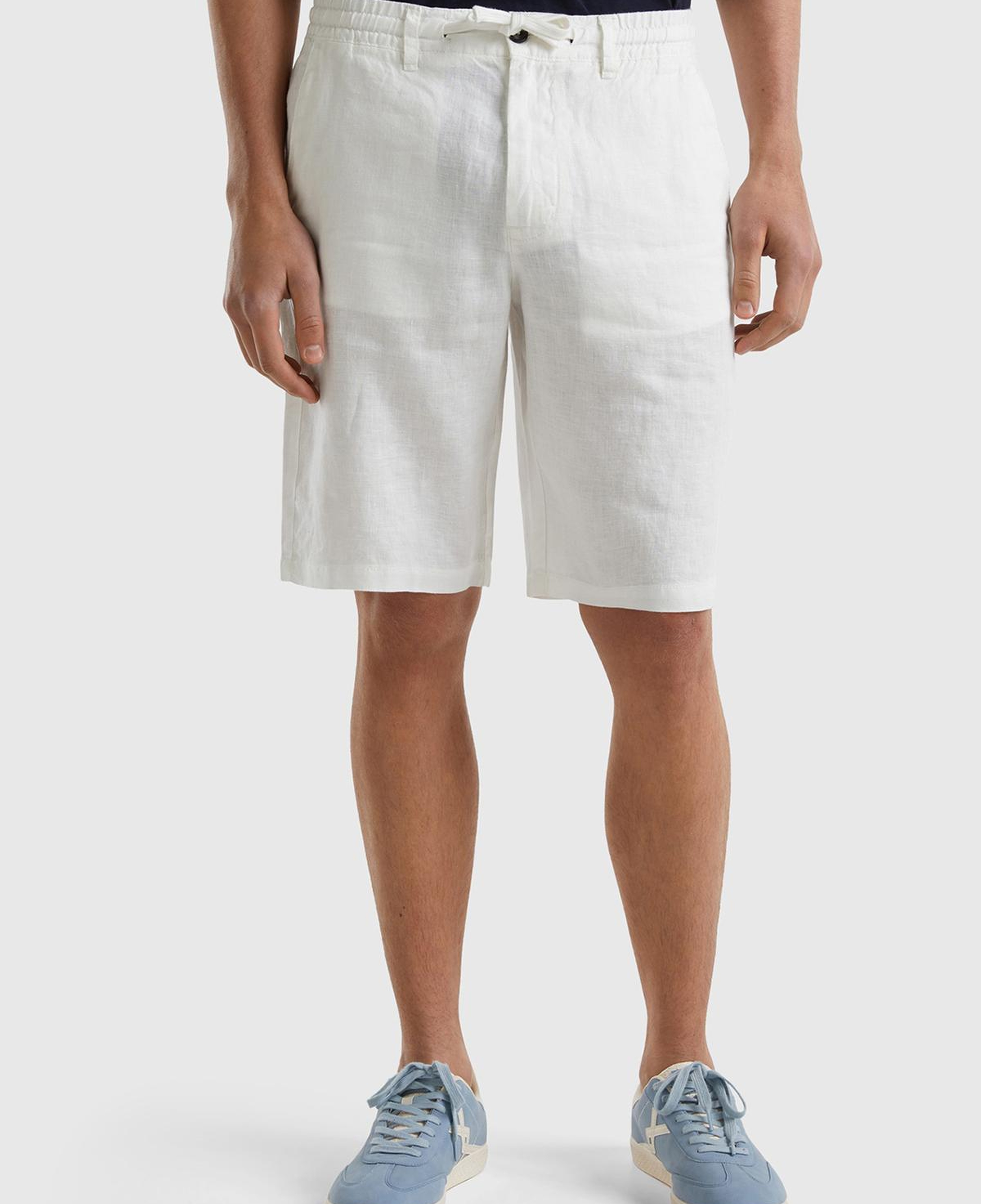 Erkek Krem Bağcıklı Keten Bermuda