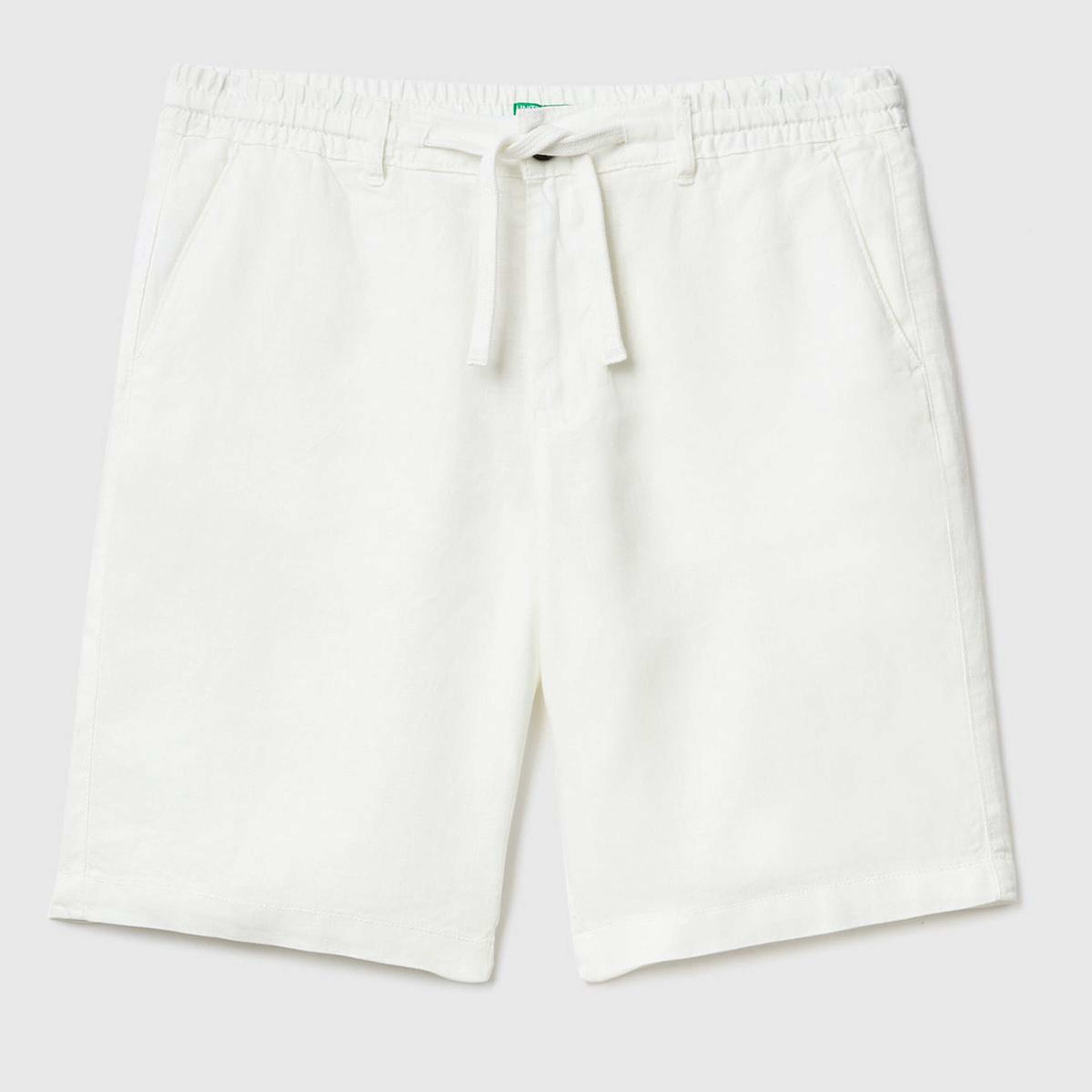 Erkek Krem Bağcıklı Keten Bermuda