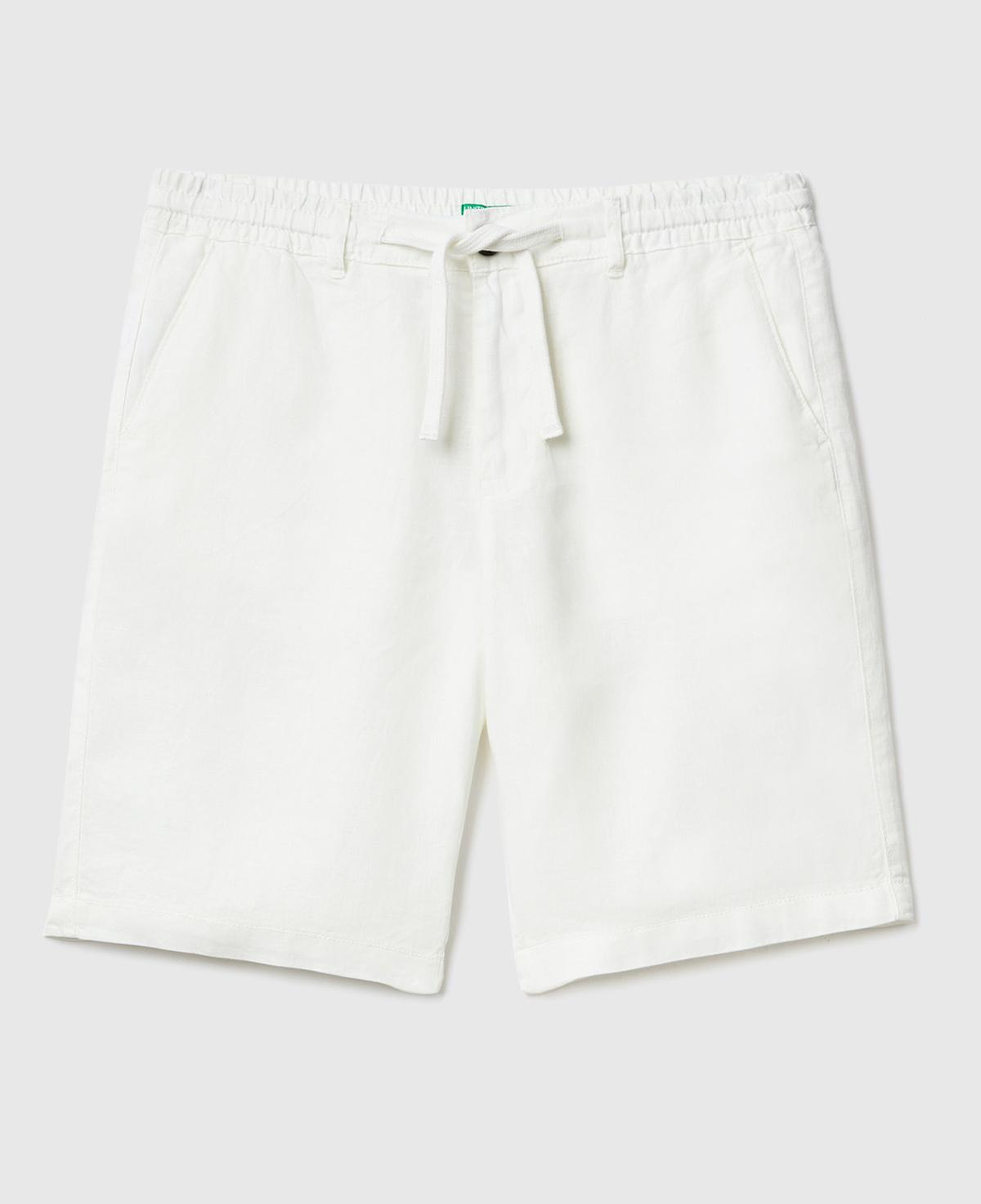 Erkek Krem Bağcıklı Keten Bermuda