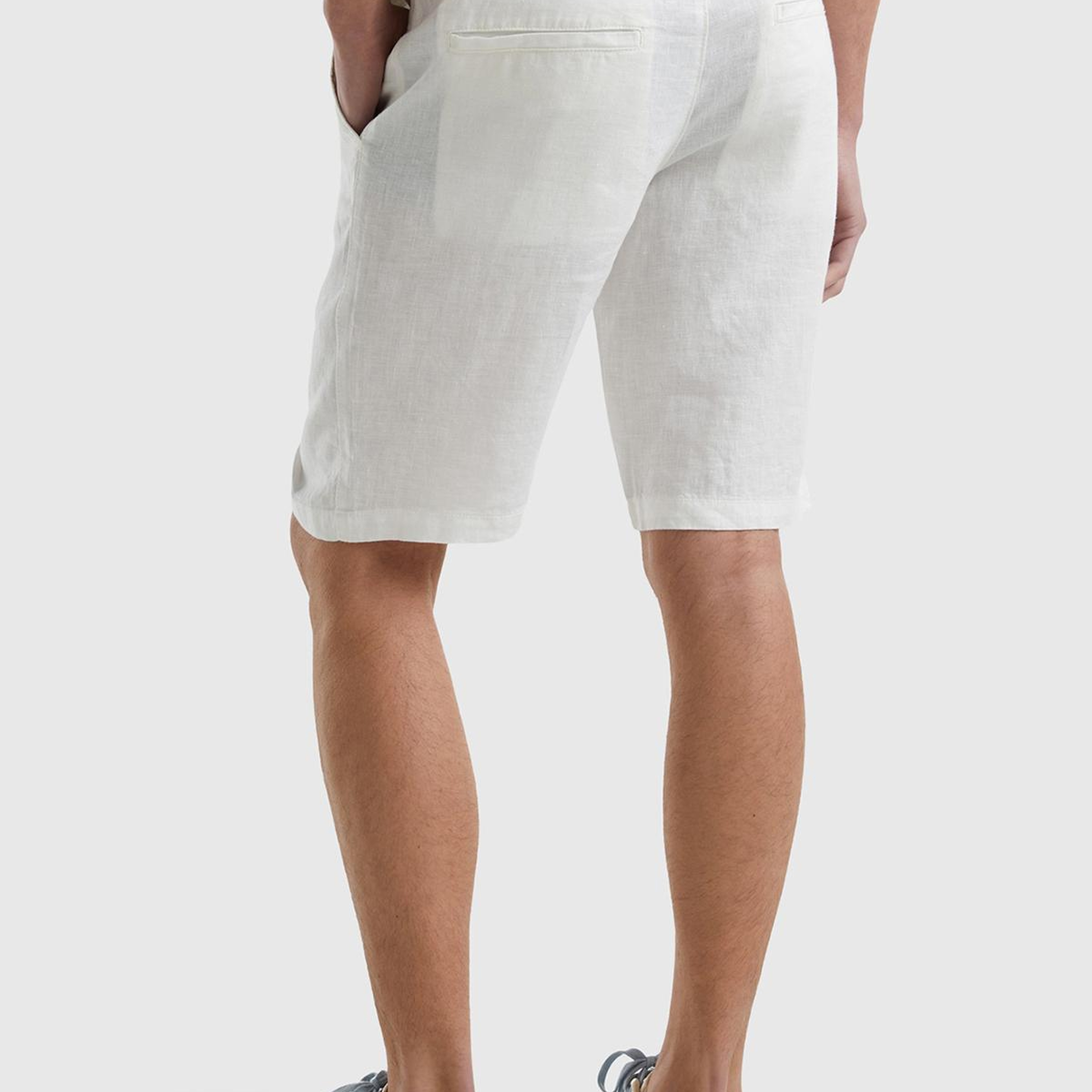 Erkek Krem Bağcıklı Keten Bermuda