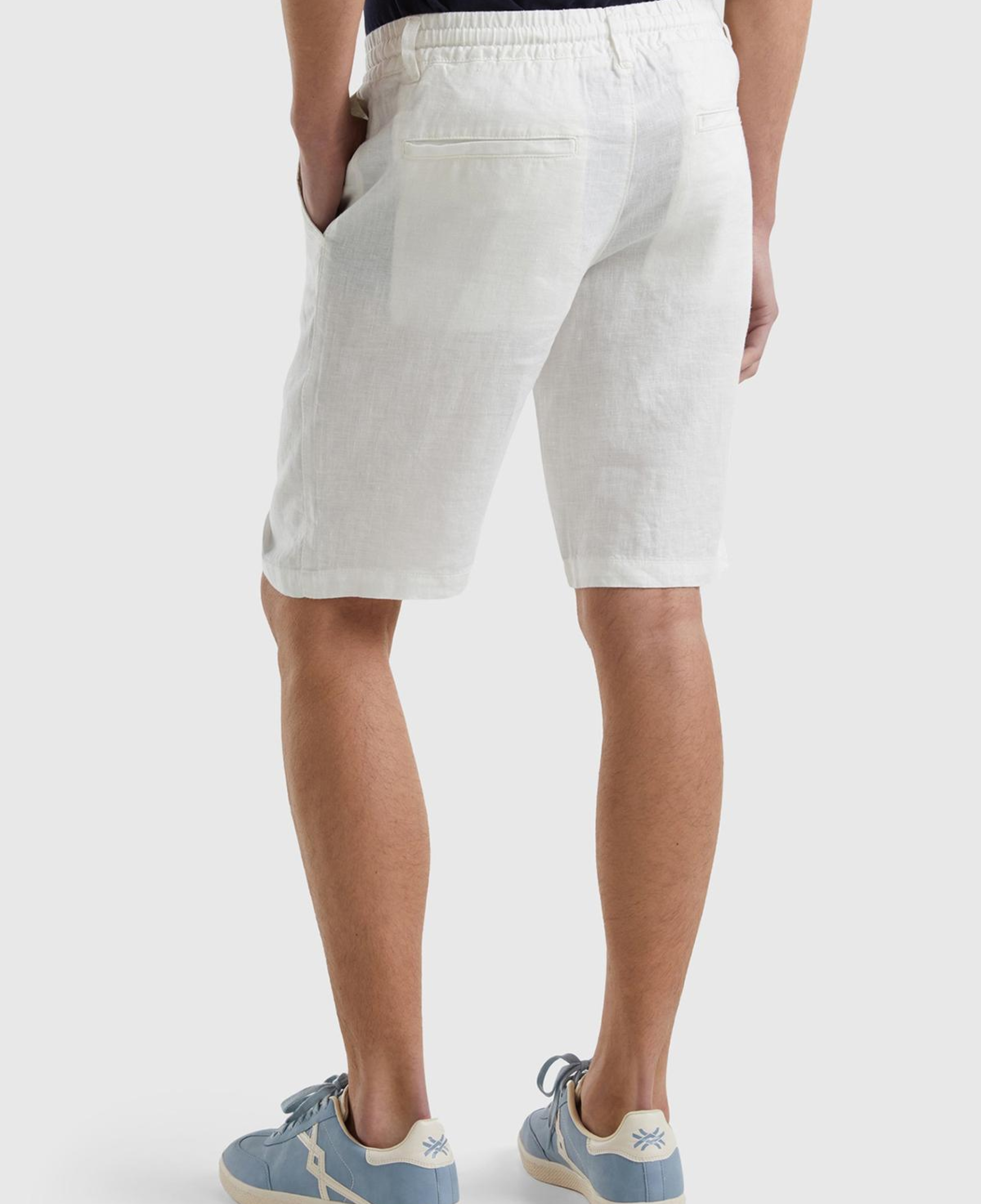 Erkek Krem Bağcıklı Keten Bermuda