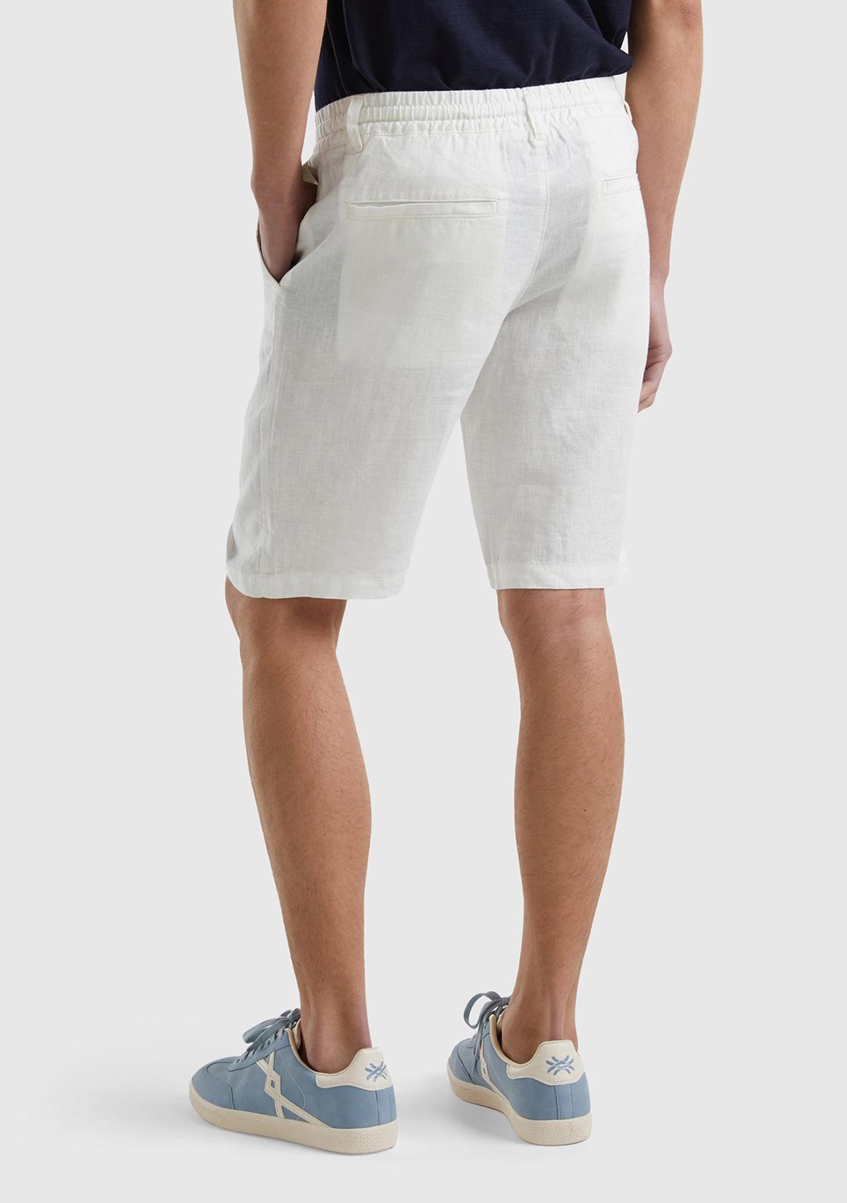 Erkek Krem Bağcıklı Keten Bermuda