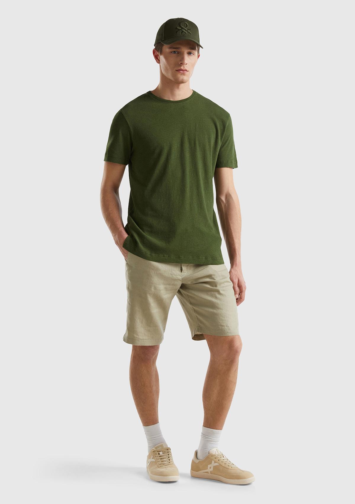 Erkek Haki Bağcıklı Keten Bermuda