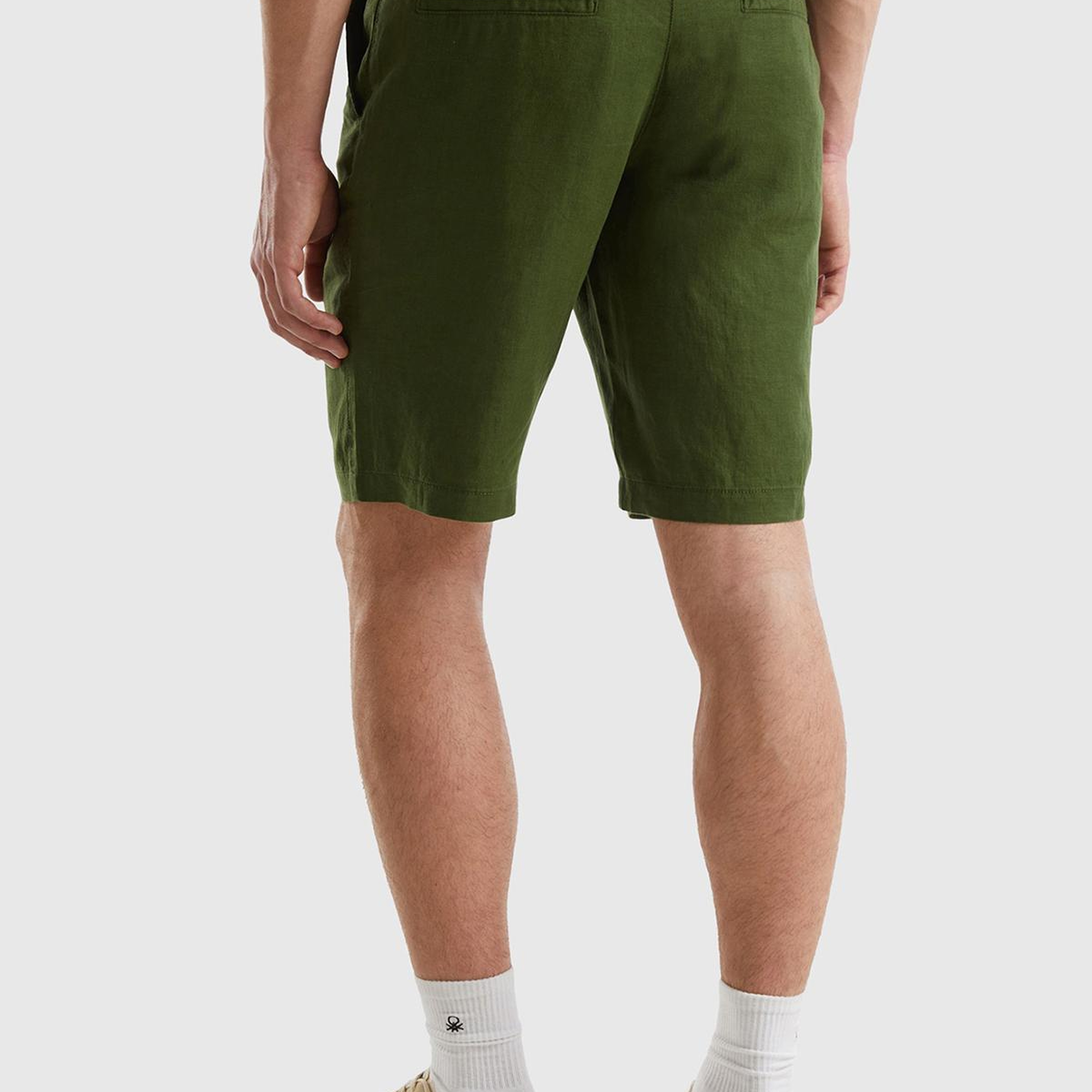 Erkek Koyu Yeşil Bağcıklı Keten Bermuda