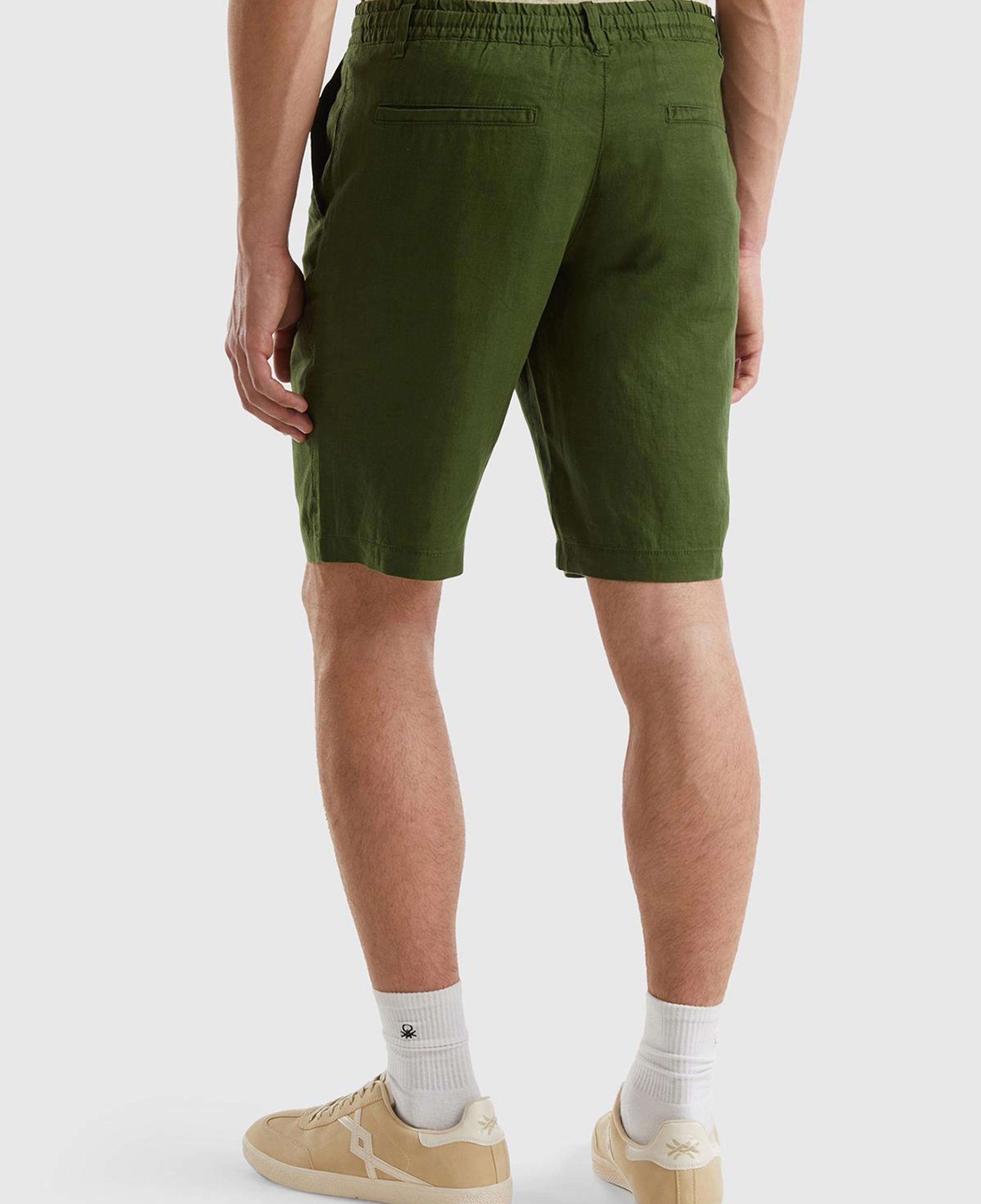 Erkek Koyu Yeşil Bağcıklı Keten Bermuda