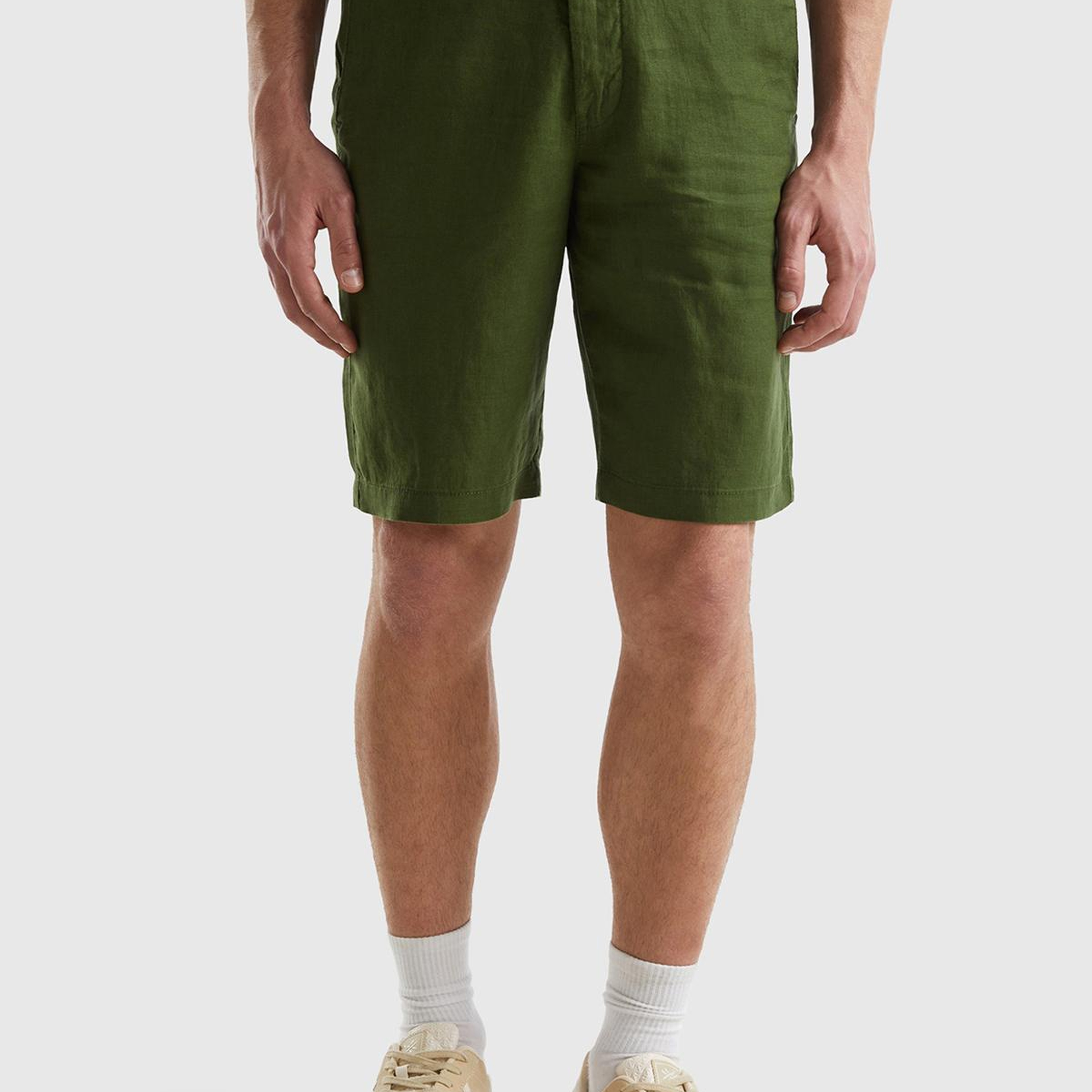 Erkek Koyu Yeşil Bağcıklı Keten Bermuda