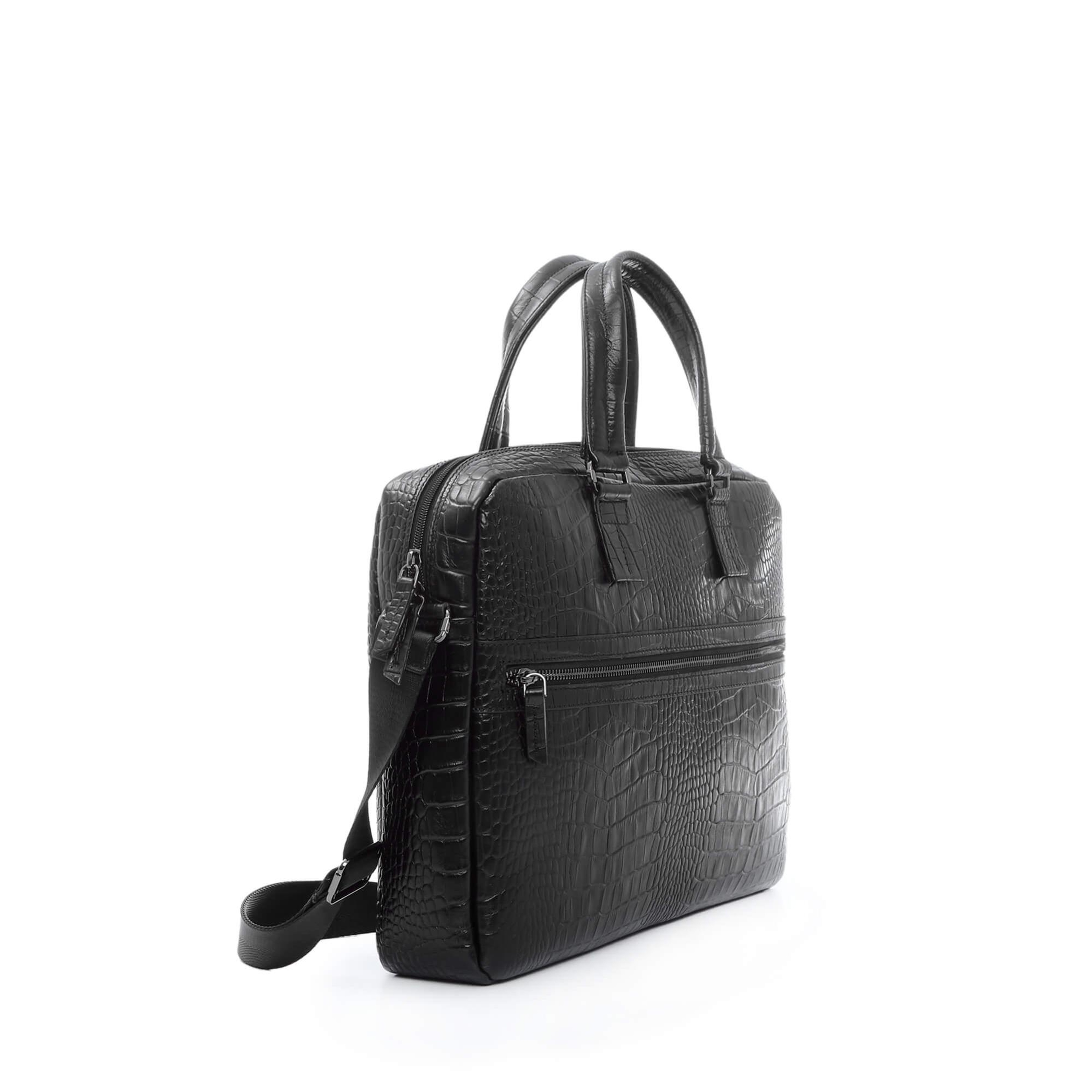Tamer Tanca Erkek Hakiki Deri Siyah Kroko Evrak Çantası