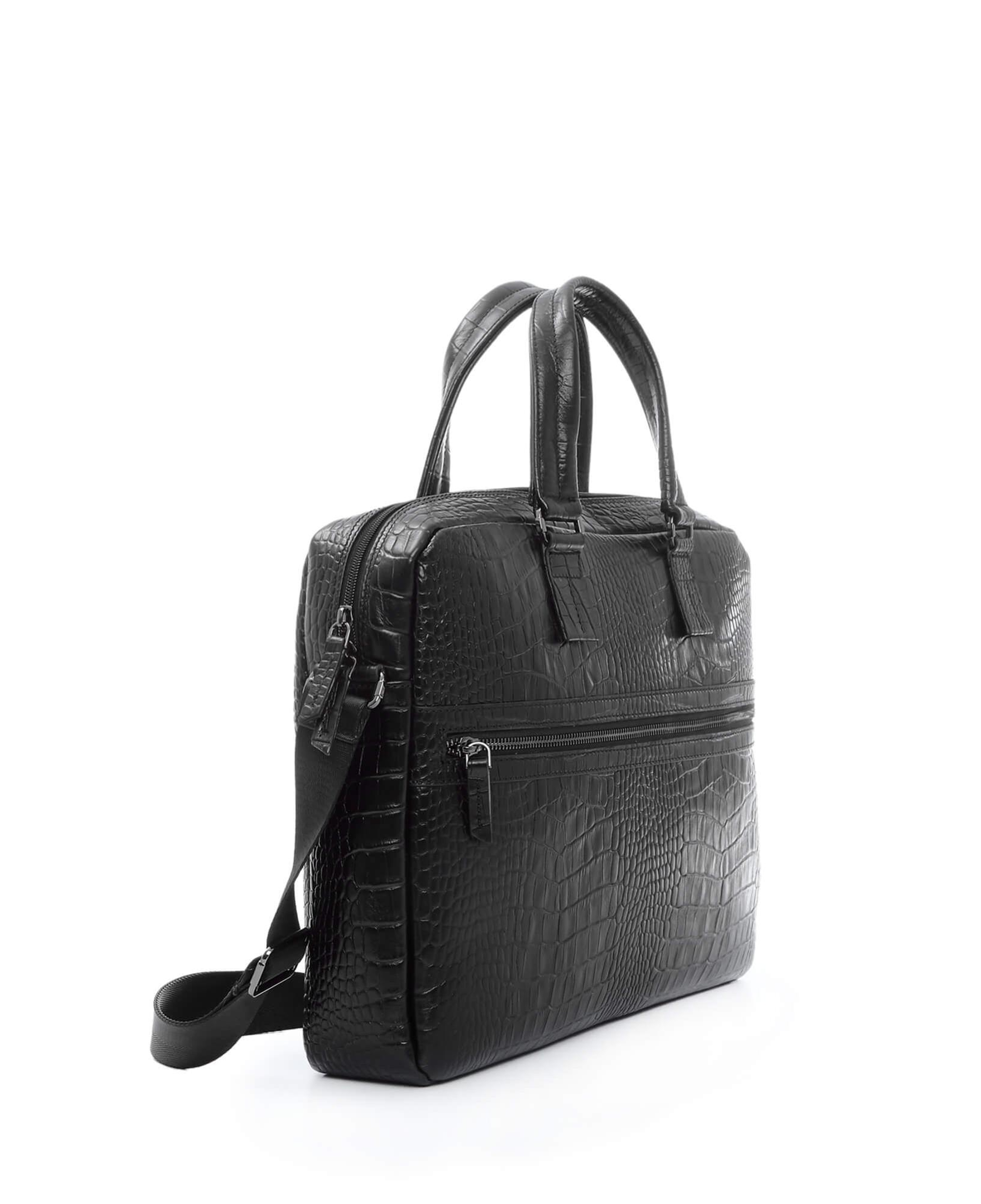 Tamer Tanca Erkek Hakiki Deri Siyah Kroko Evrak Çantası