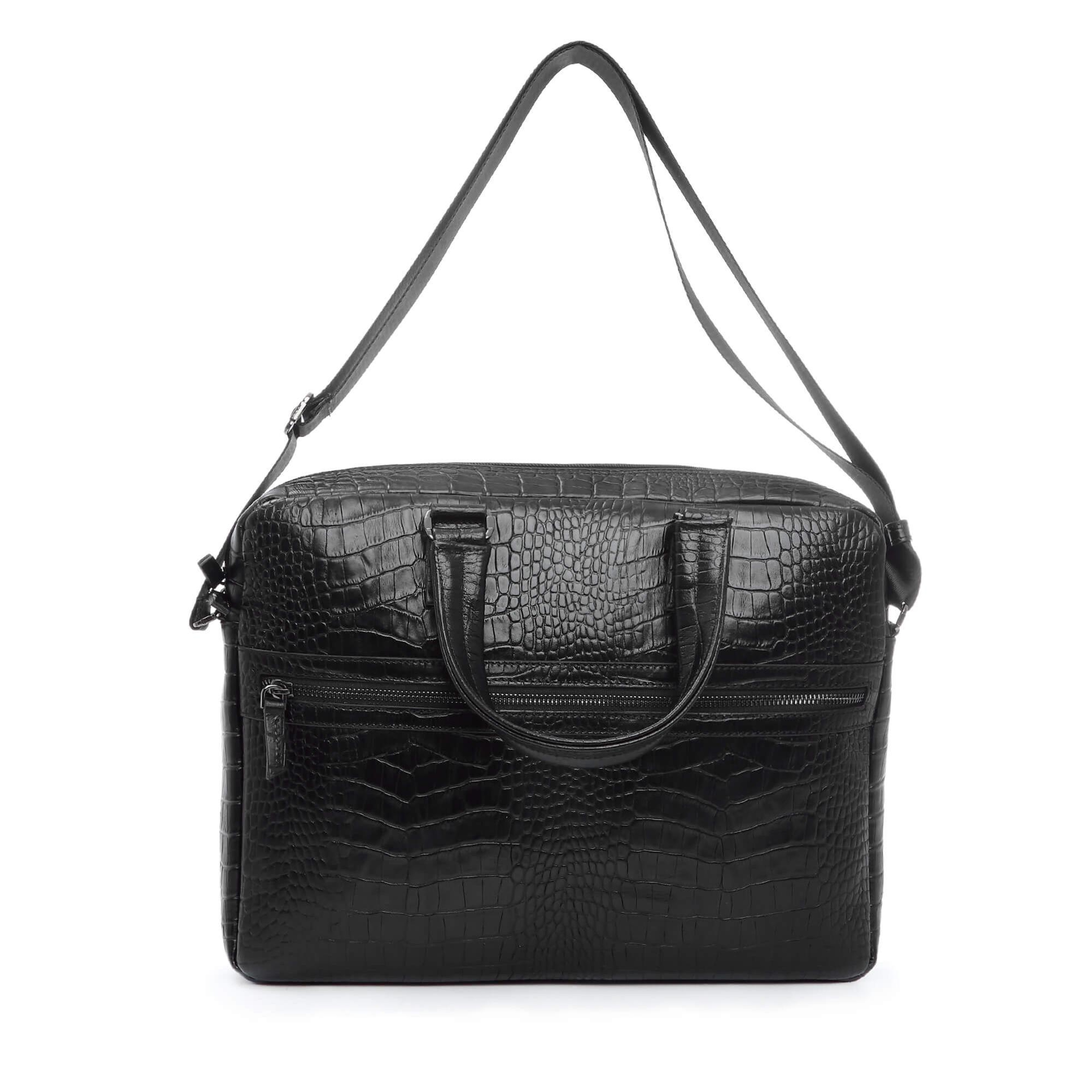 Tamer Tanca Erkek Hakiki Deri Siyah Kroko Evrak Çantası