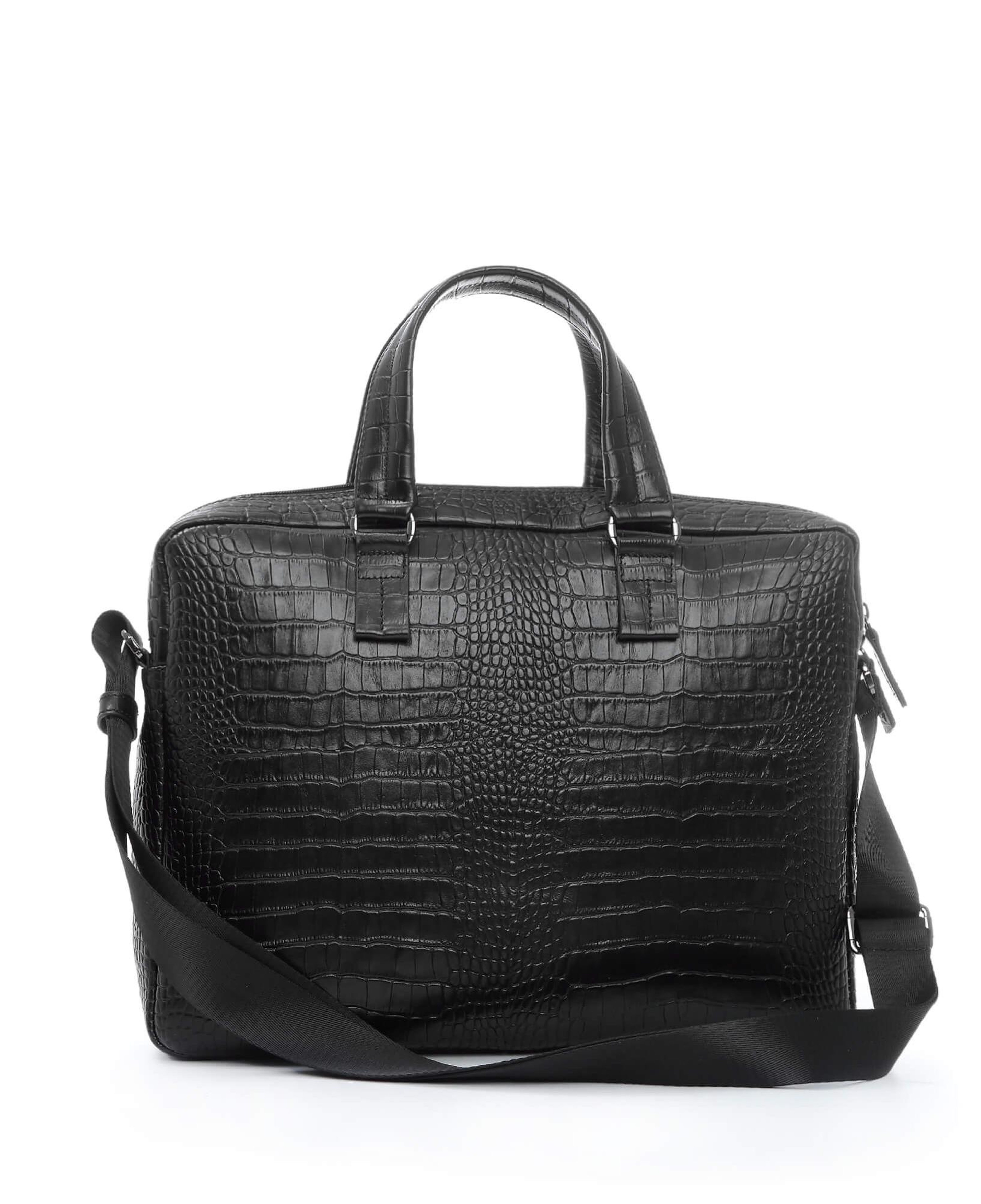 Tamer Tanca Erkek Hakiki Deri Siyah Kroko Evrak Çantası