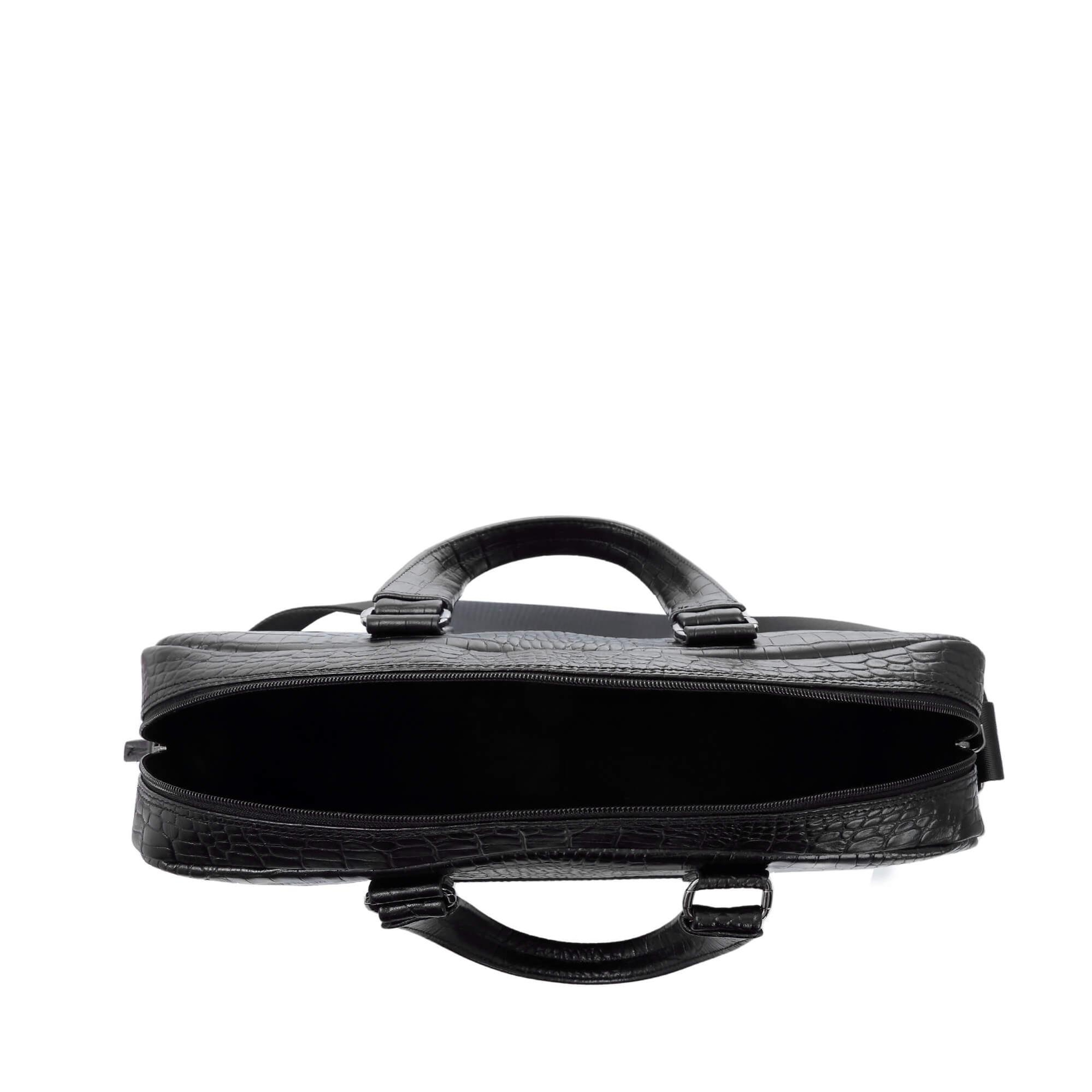 Tamer Tanca Erkek Hakiki Deri Siyah Kroko Evrak Çantası