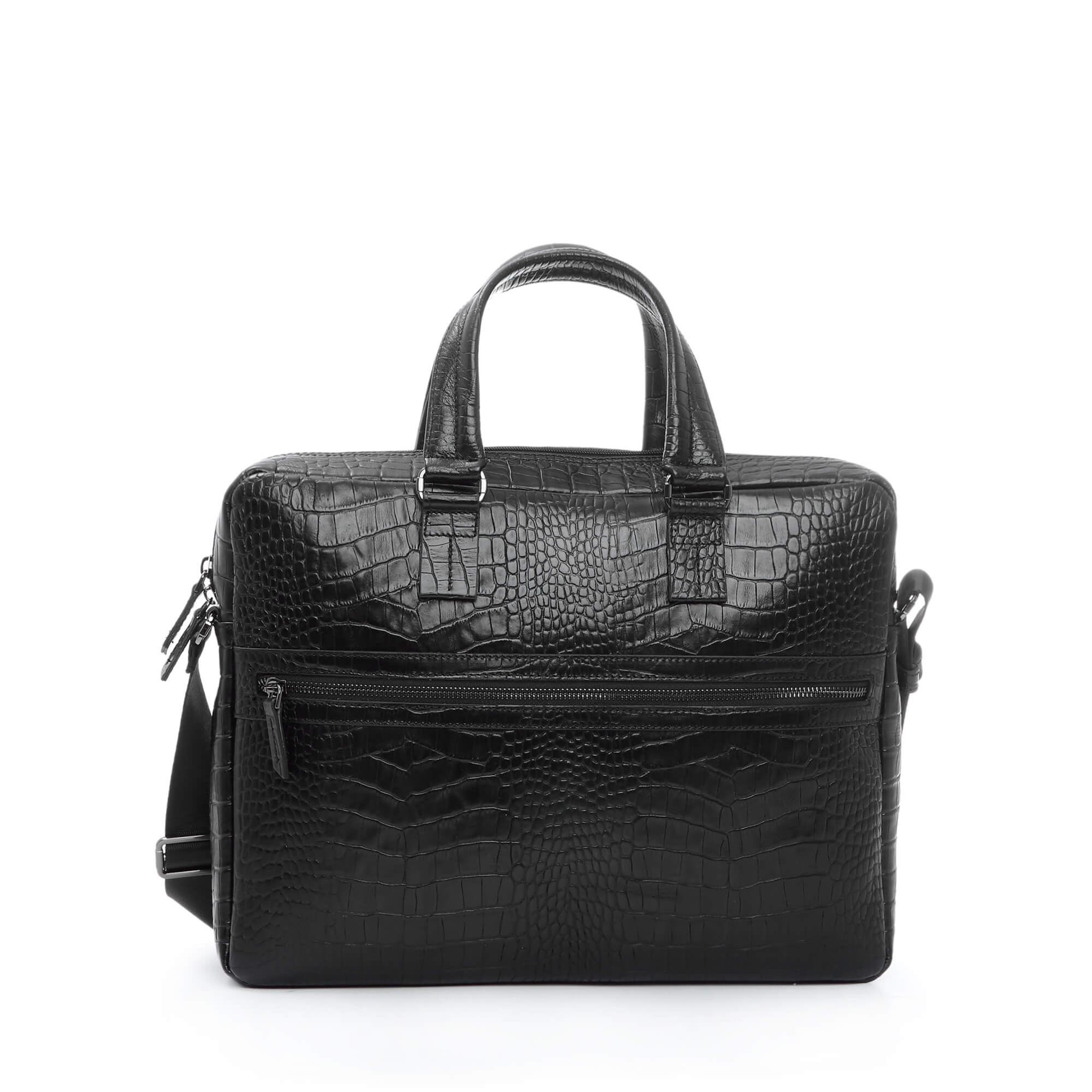 Tamer Tanca Erkek Hakiki Deri Siyah Kroko Evrak Çantası