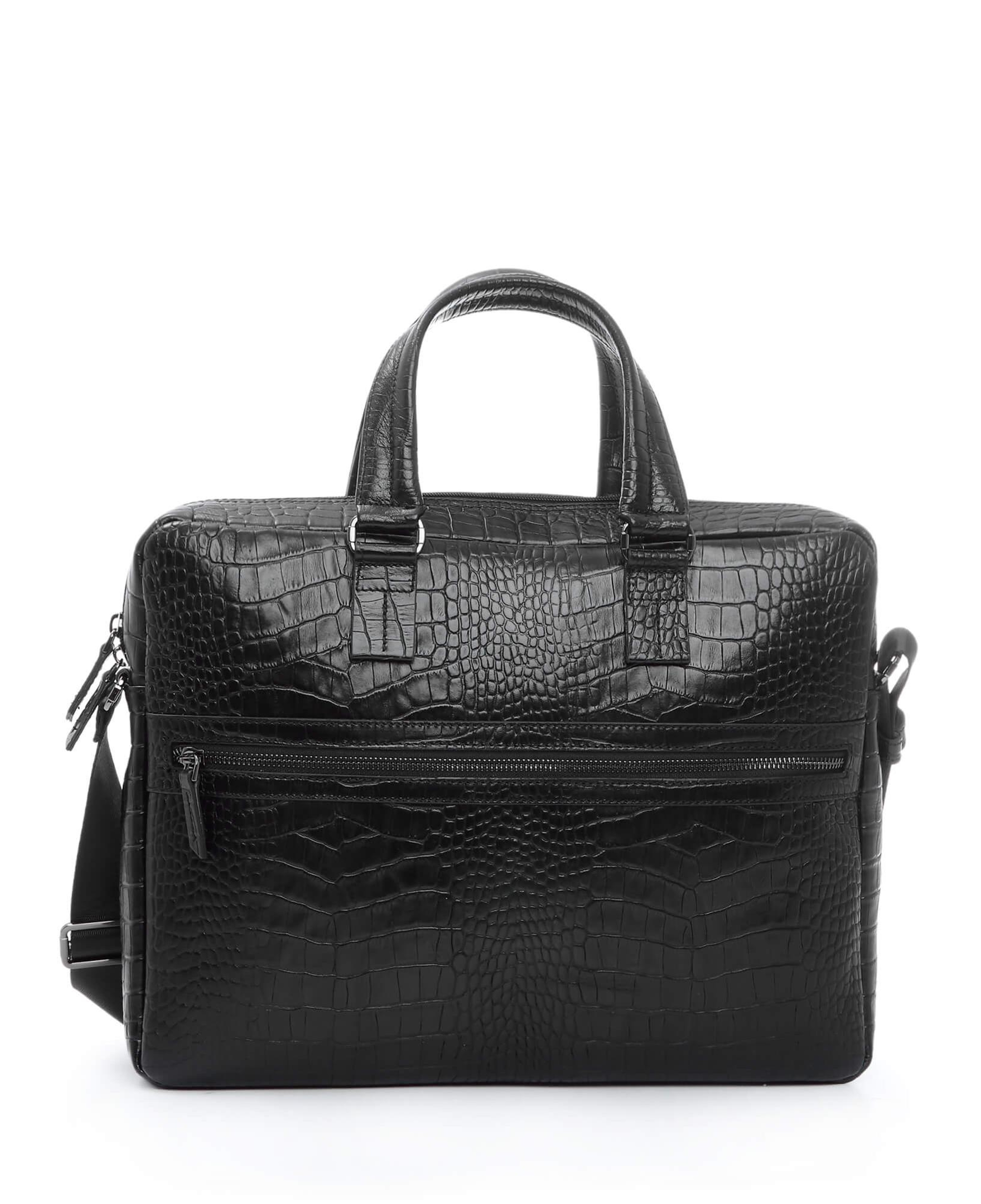 Tamer Tanca Erkek Hakiki Deri Siyah Kroko Evrak Çantası