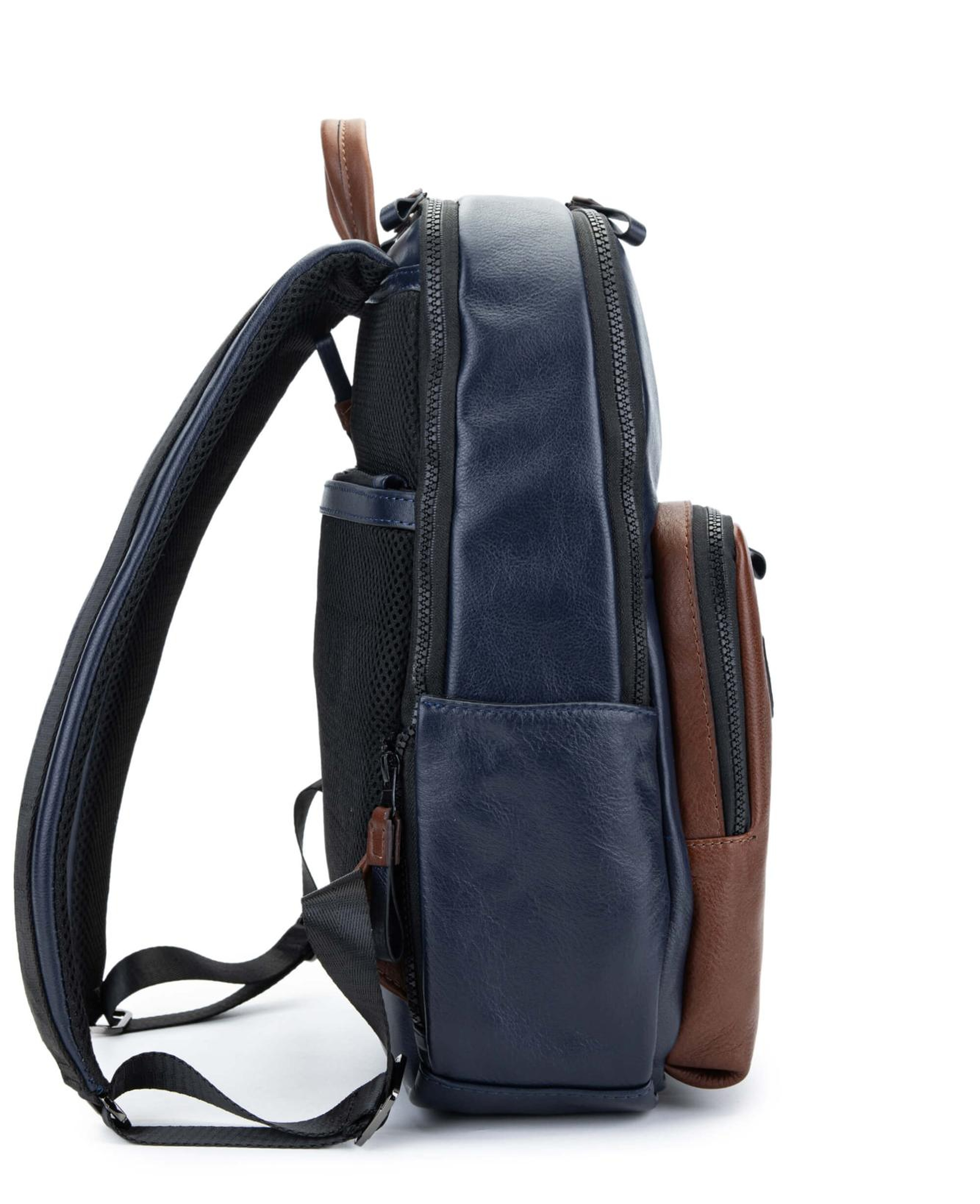Tamer Tanca Erkek Hakiki Deri Lacivert/Taba Sırt Çantası