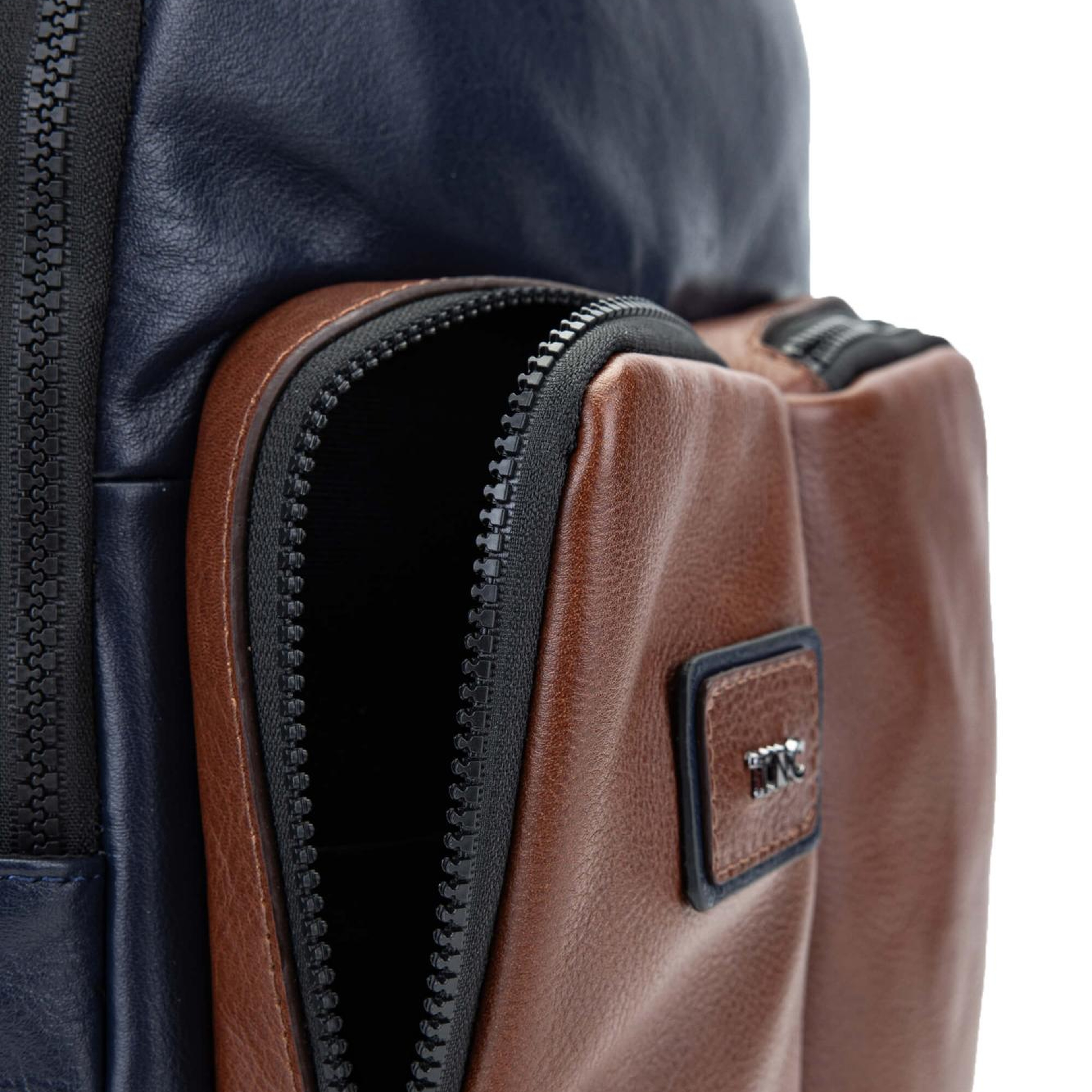 Tamer Tanca Erkek Hakiki Deri Lacivert/Taba Sırt Çantası