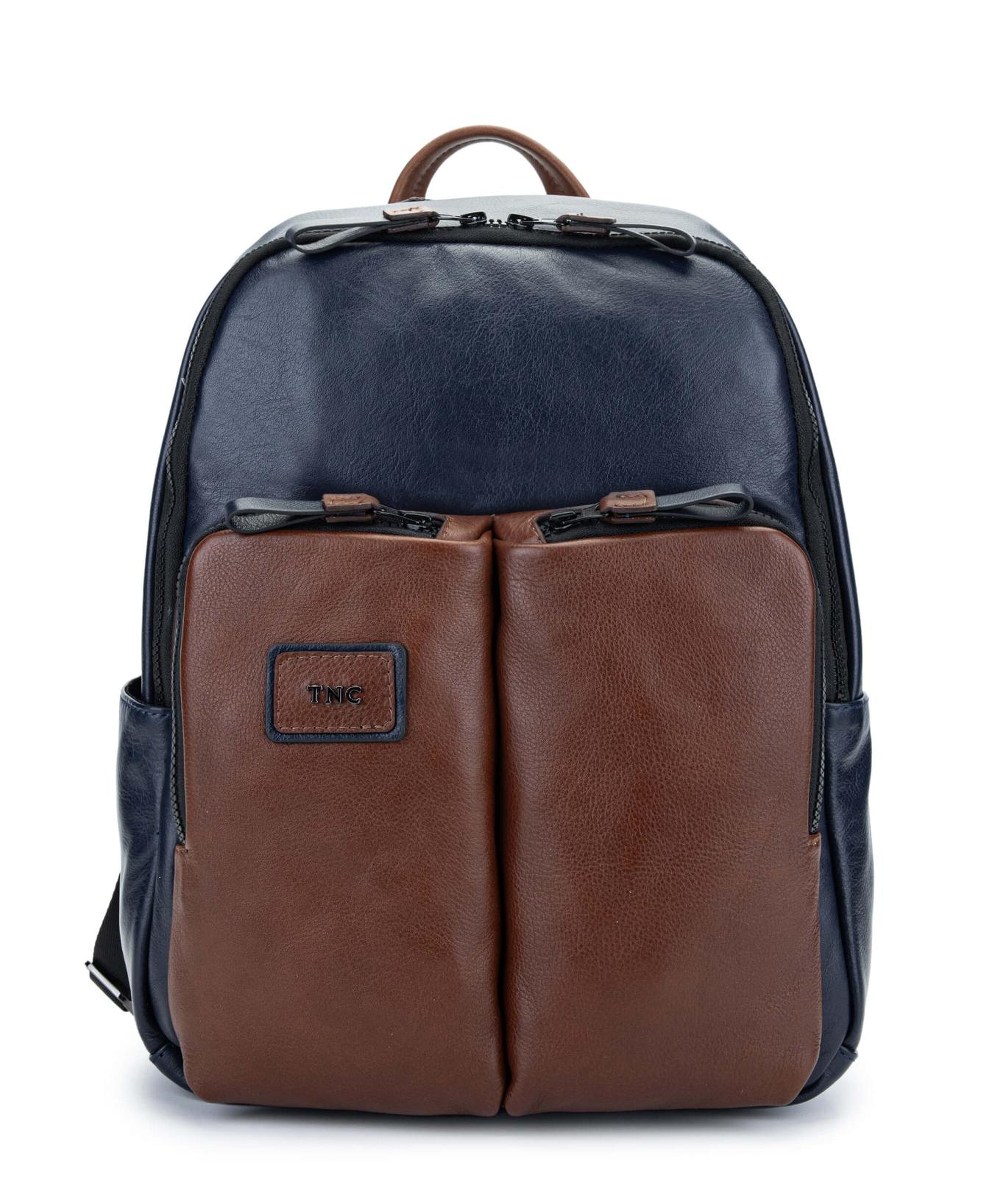 Tamer Tanca Erkek Hakiki Deri Lacivert/Taba Sırt Çantası