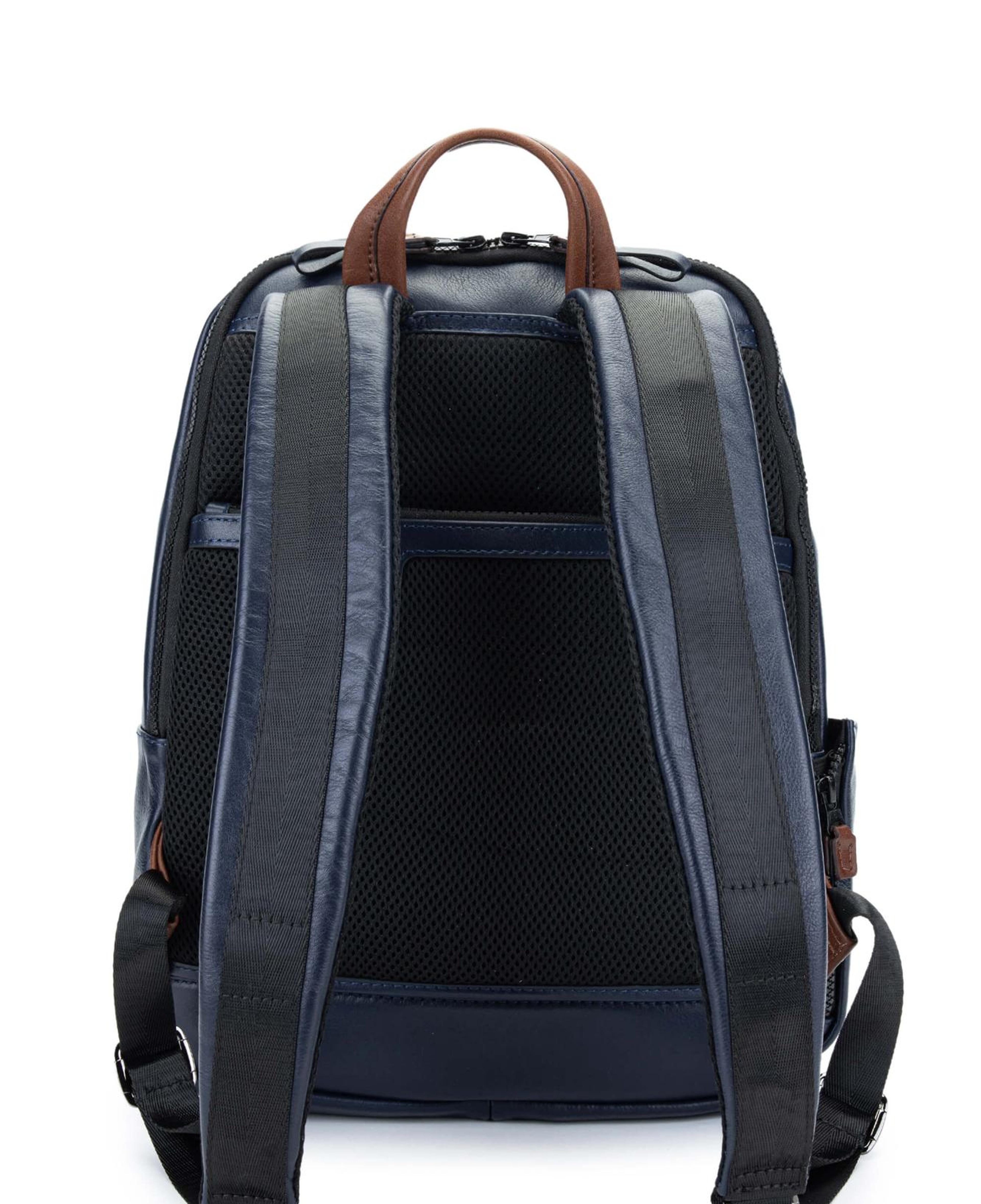 Tamer Tanca Erkek Hakiki Deri Lacivert/Taba Sırt Çantası