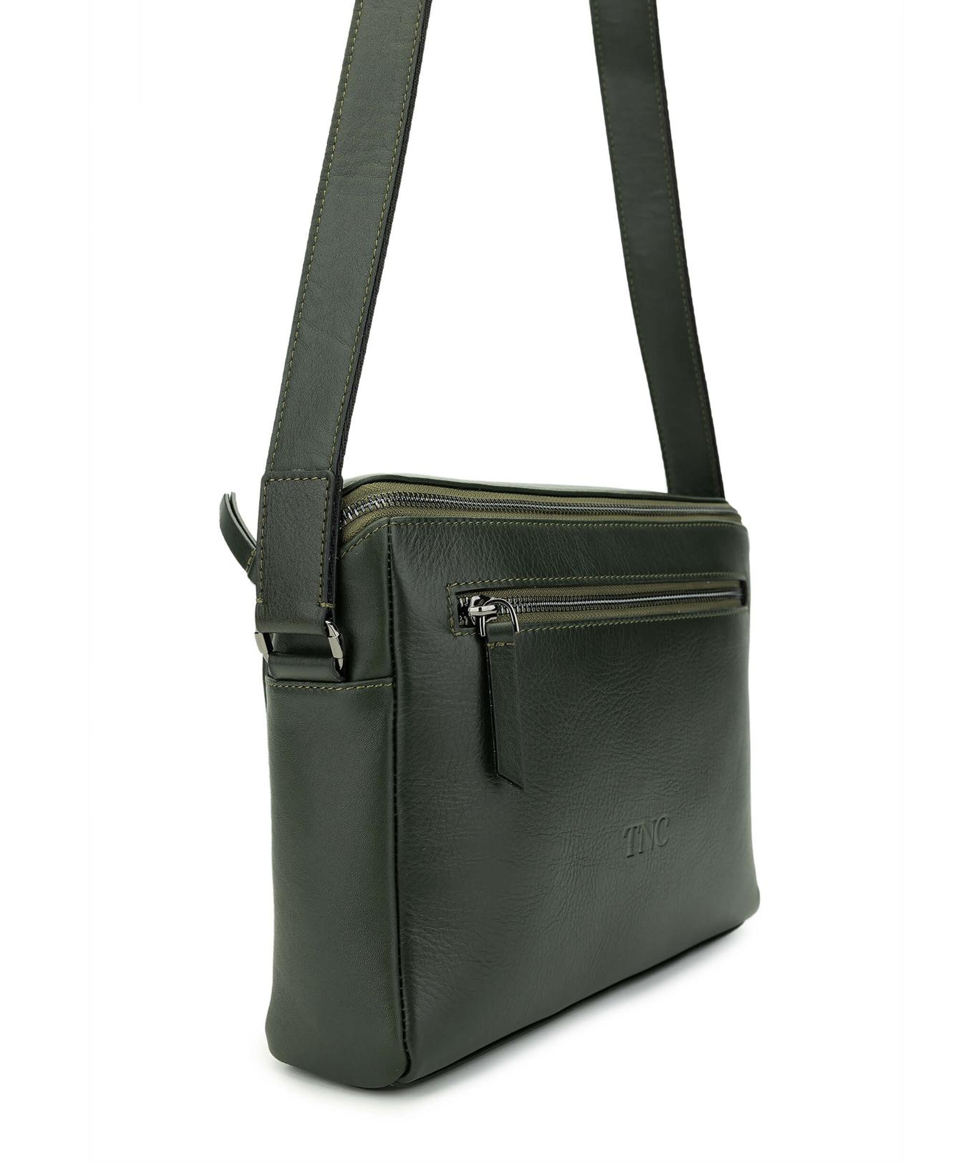 Tamer Tanca Erkek Hakiki Deri Yeşil Postacı Çanta