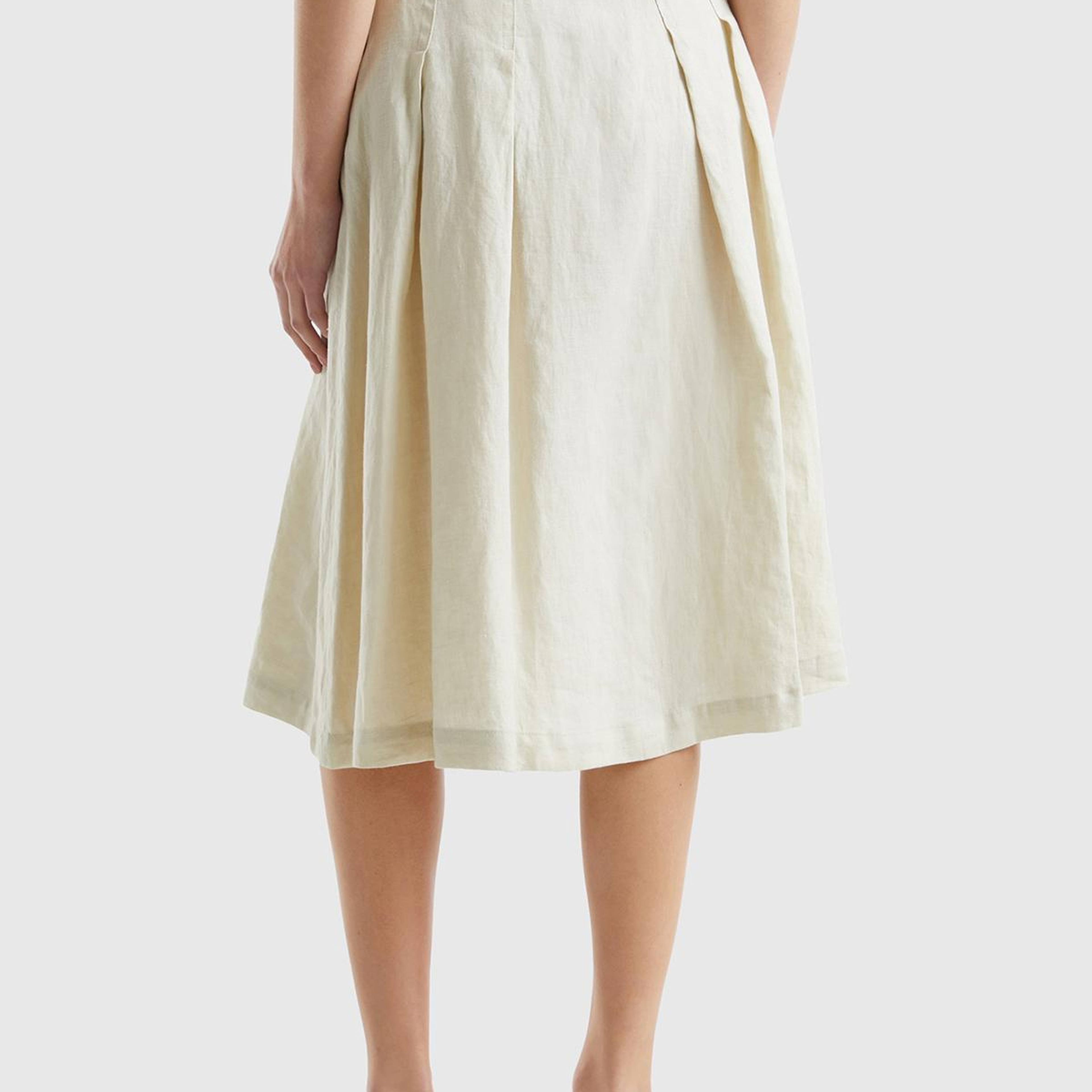 Kadın Bej %100 Keten Geniş Uzun Etek