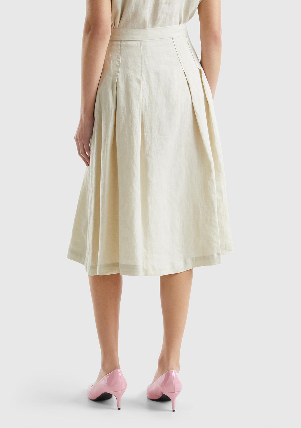 Kadın Bej %100 Keten Geniş Uzun Etek