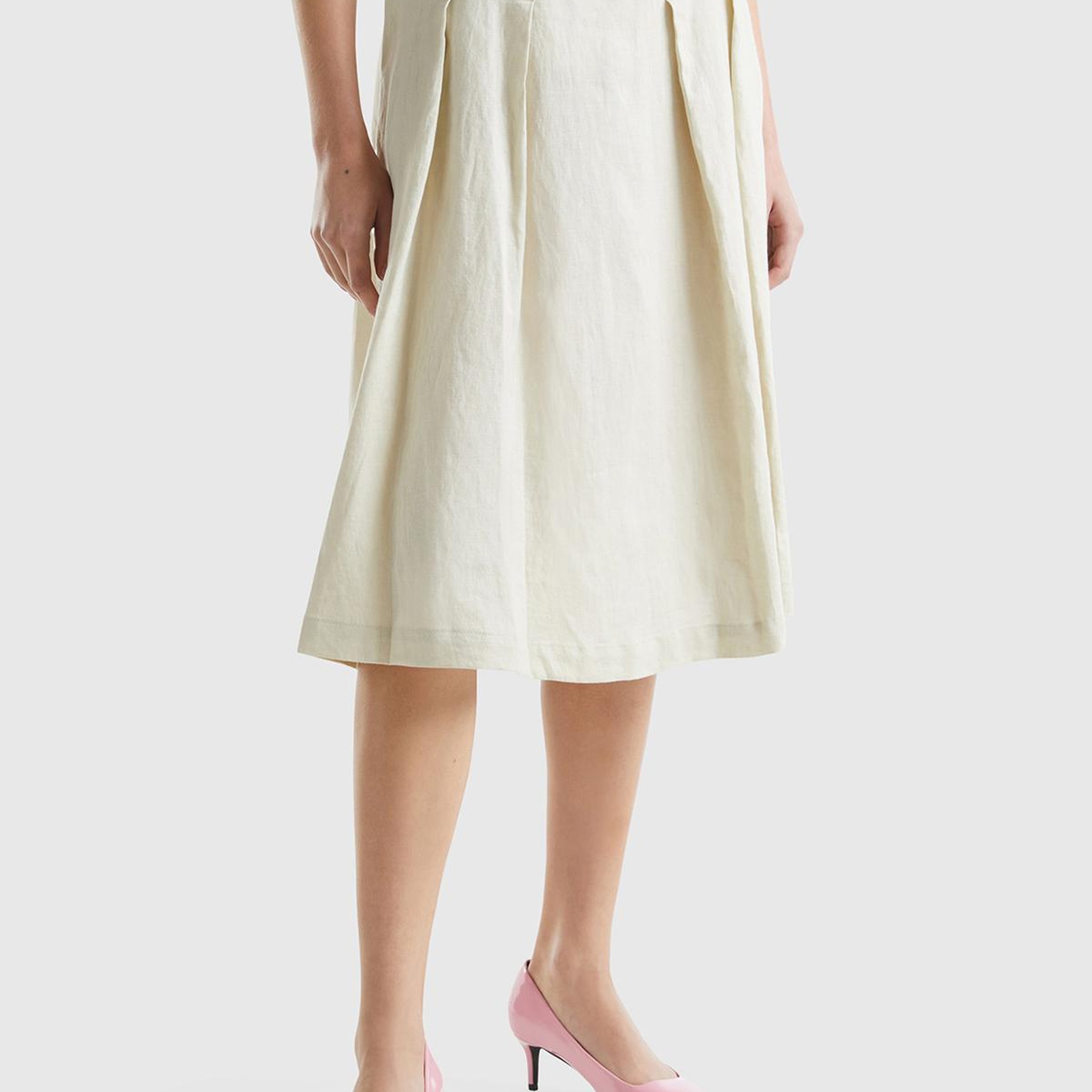 Kadın Bej %100 Keten Geniş Uzun Etek