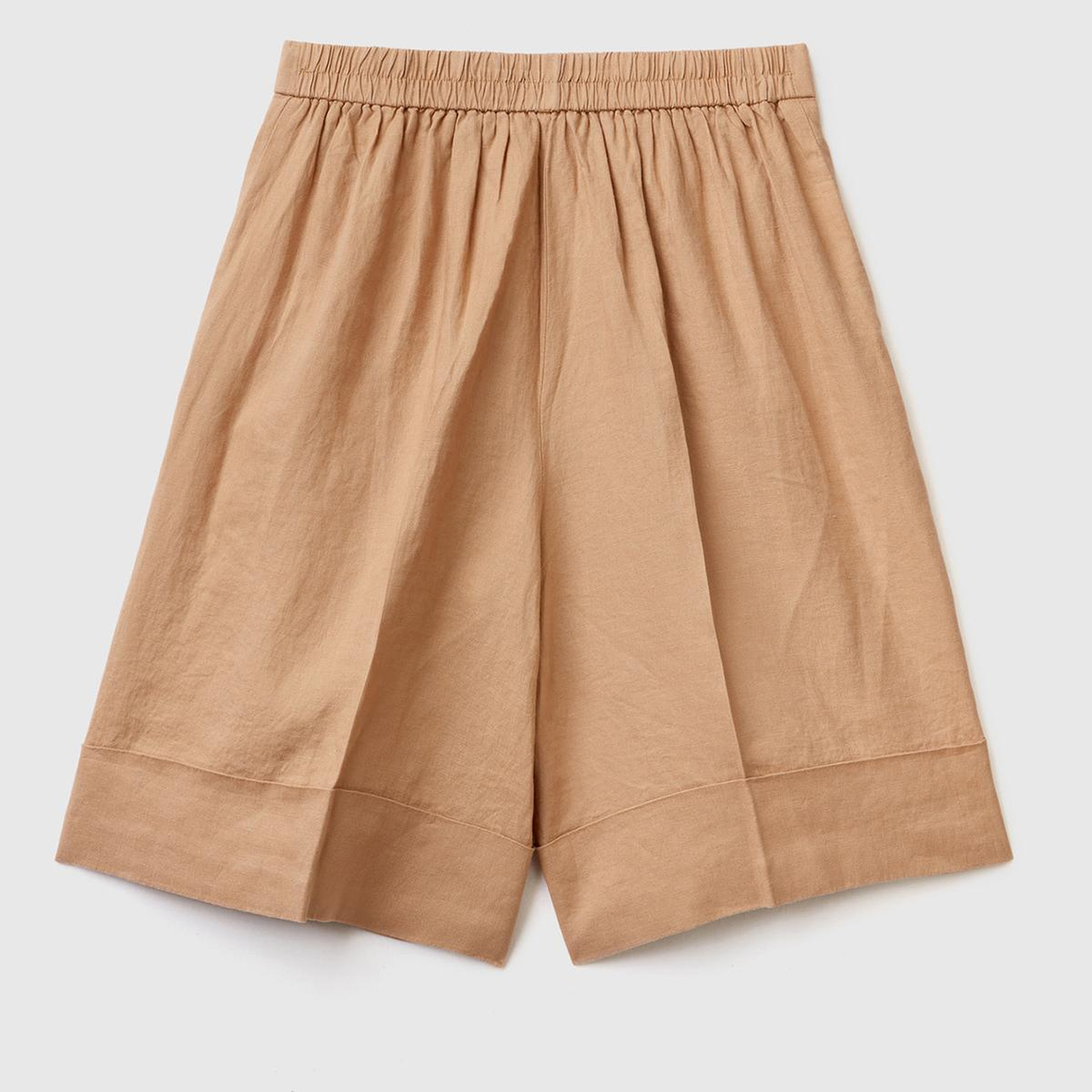 Kadın Taba %100 Keten Beli Lastikli Bermuda Şort