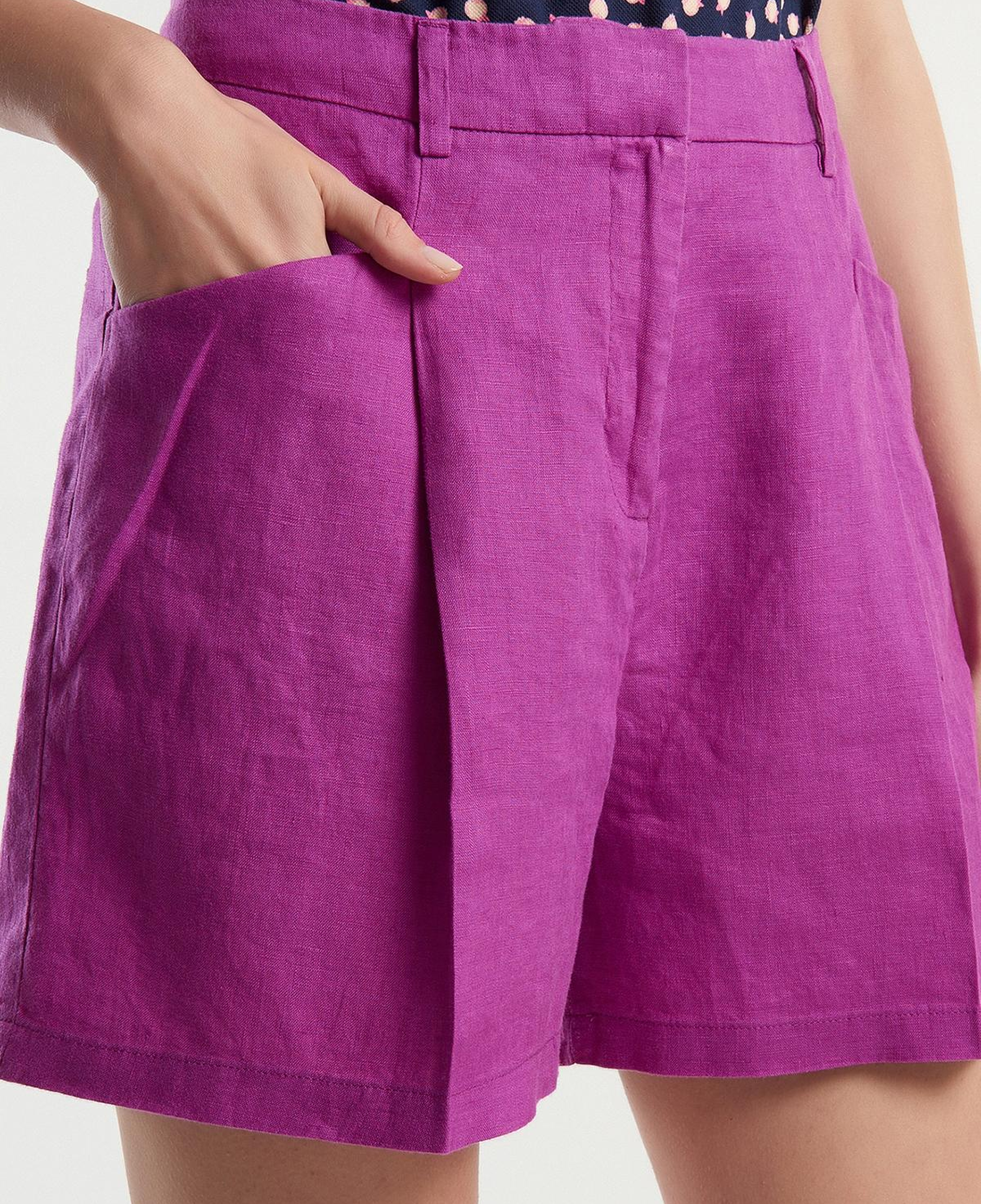 Kadın Mor %100 Keten Kısa Şort