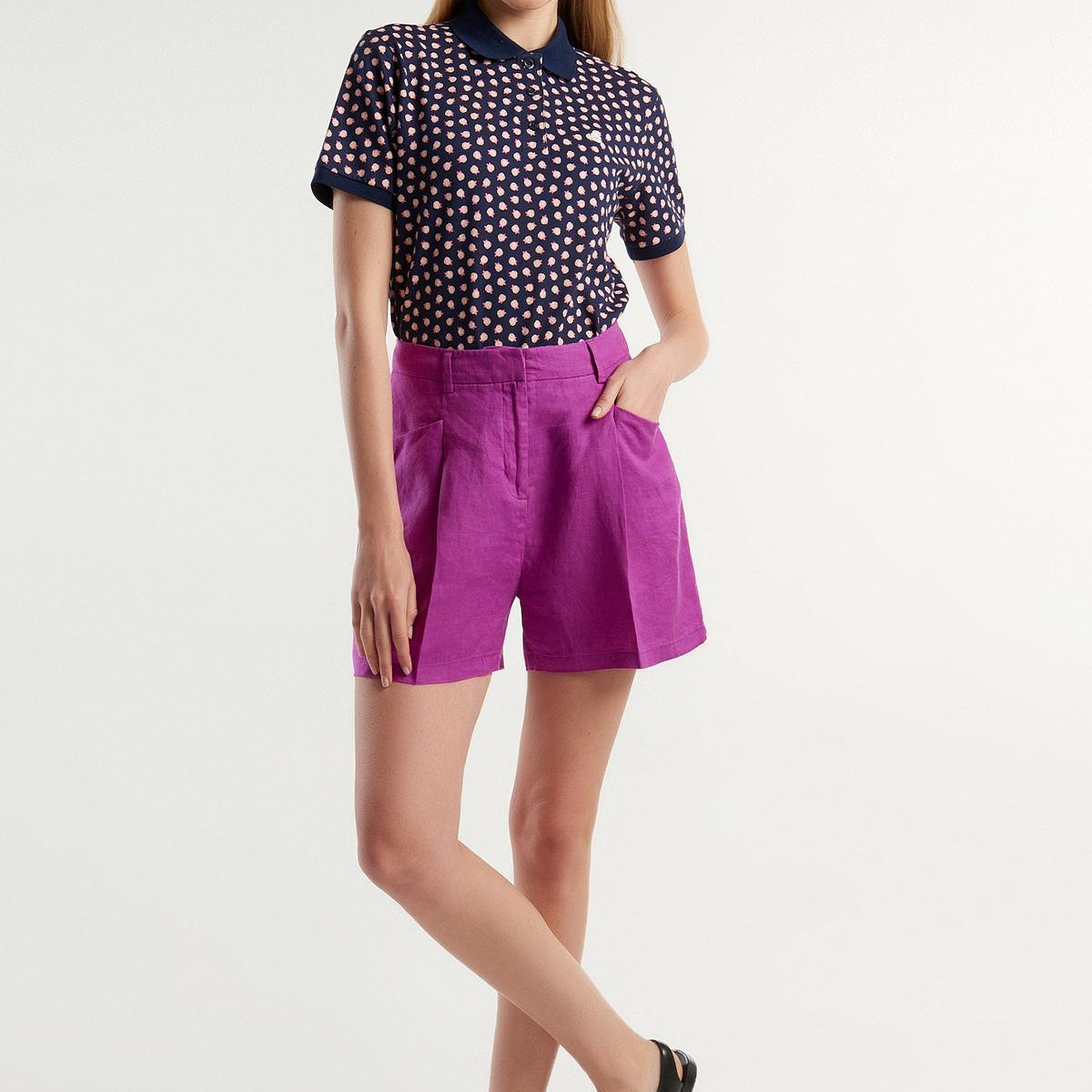 Kadın Mor %100 Keten Kısa Şort