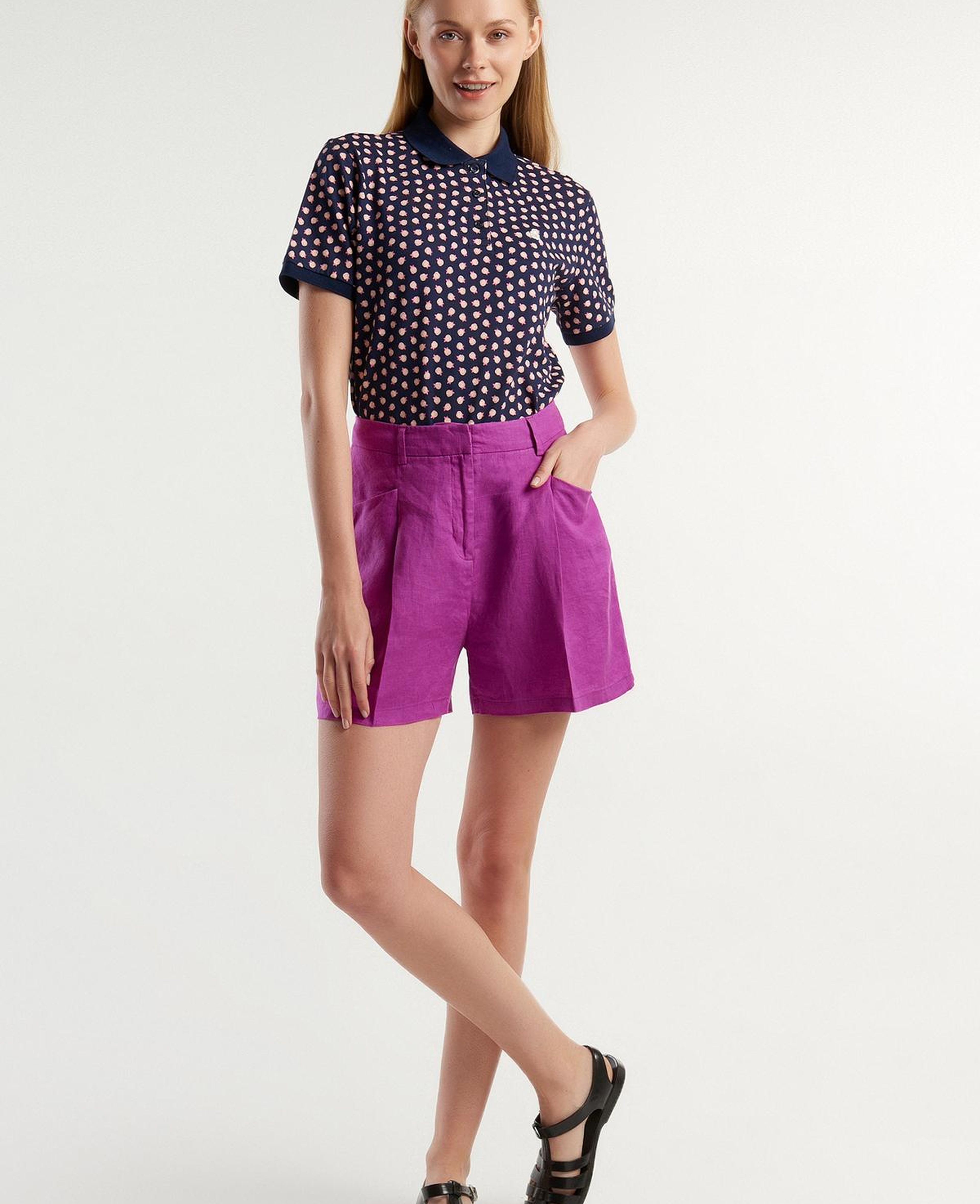 Kadın Mor %100 Keten Kısa Şort