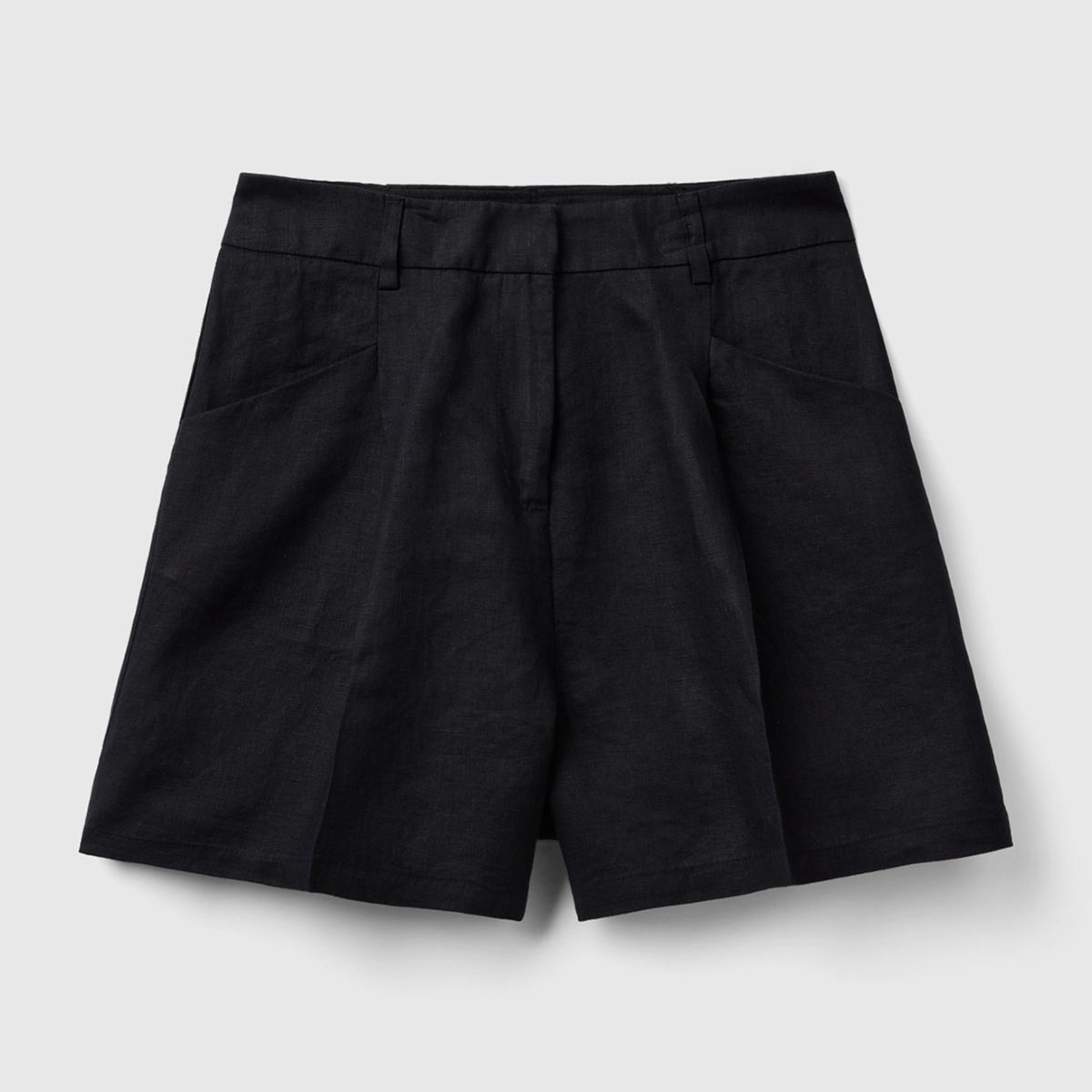 Kadın Siyah %100 Keten Kısa Şort