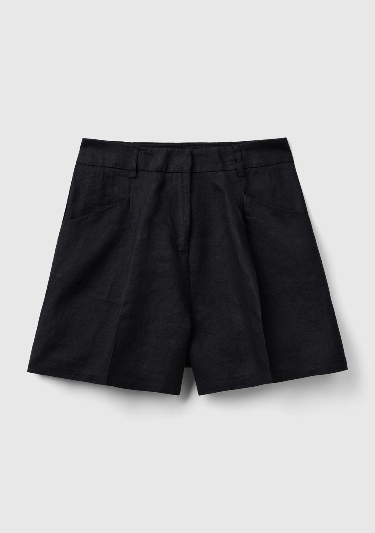 Kadın Siyah %100 Keten Kısa Şort